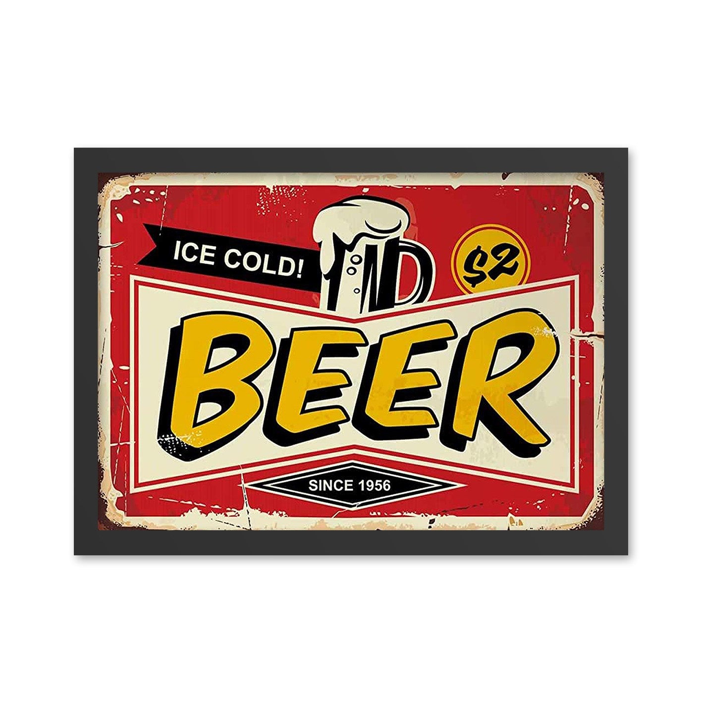 Quadro Decorativo "Ice Cold Beer 2" 35x45 cm — MDF com Moldura em Poliestireno 2 cm, Impressão UV, Pronto a Pendurar — Vermelho/Amarelo/Preto/Creme
