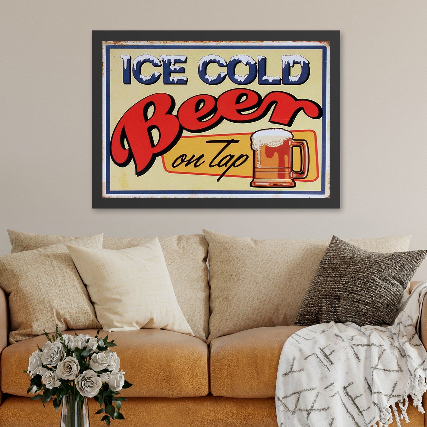 Quadro Decorativo “Ice Cold Beer On Tap” 40 x 55 cm – MDF com Moldura, Impressão UV, pronto a pendurar
