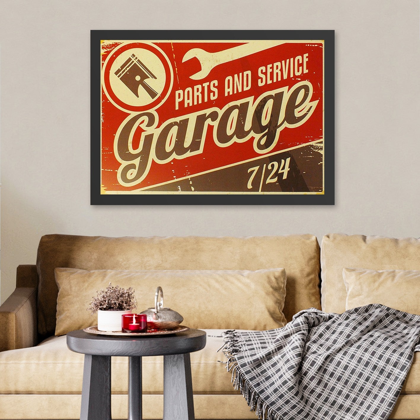 Quadro Decorativo "Garage 7/24" em MDF com Moldura, Multicolor, 40x55 cm – Impressão UV, Pronto a Pendurar