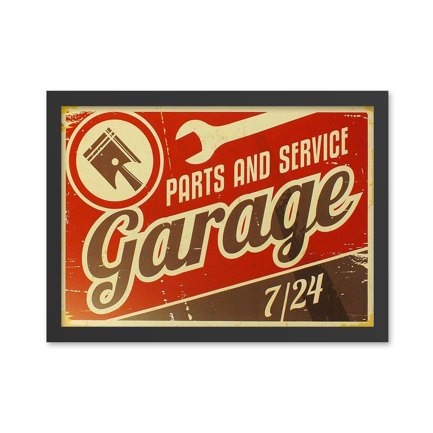 Quadro Decorativo Moldurado "Garage 7/24" 55 x 75 cm, Multicolor, MDF, Impressão UV