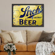 Quadro Decorativo Detroit Beer 35x45 cm – Impressão UV, MDF, Moldura em Poliestireno, Amarelo/Azul-escuro