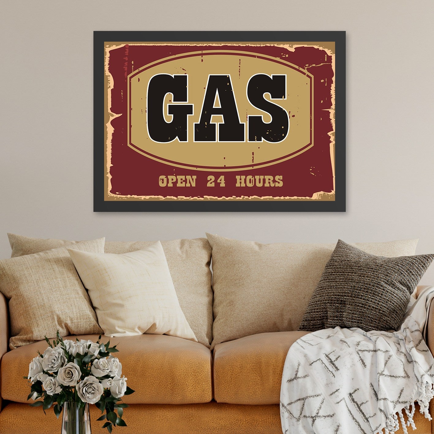 Quadro Decorativo "Gas" 40x55 cm em MDF com Moldura (Poliestireno 2 cm), Impressão UV – Vermelho/Mostarda/Preto