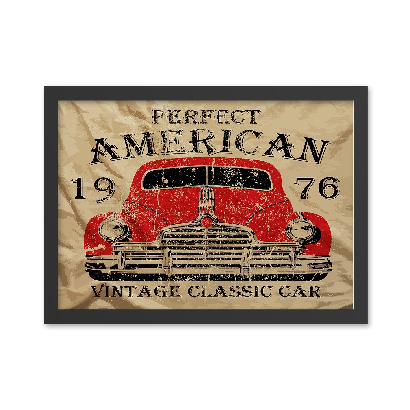 Quadro Decorativo Moldurado “Perfect American” 35 x 45 cm – MDF, Impressão UV, Moldura em Poliestireno (2 cm), Cores Creme/Vermelho/Preto, Pronto a Pendurar