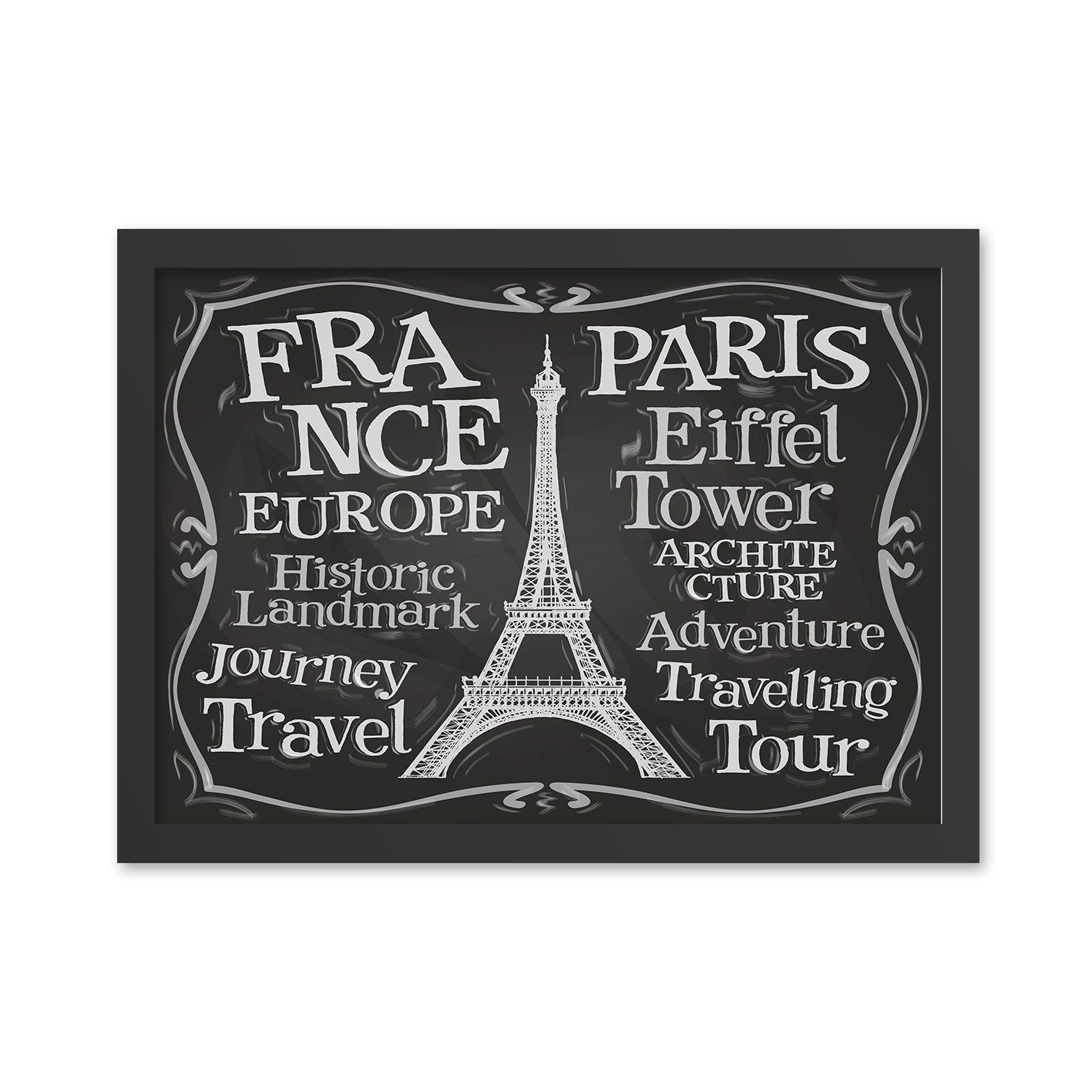 Quadro Decorativo Paris 2, 40x55 cm, MDF, Moldura Poliestireno 2 cm, Preto/Branco, Impressão UV