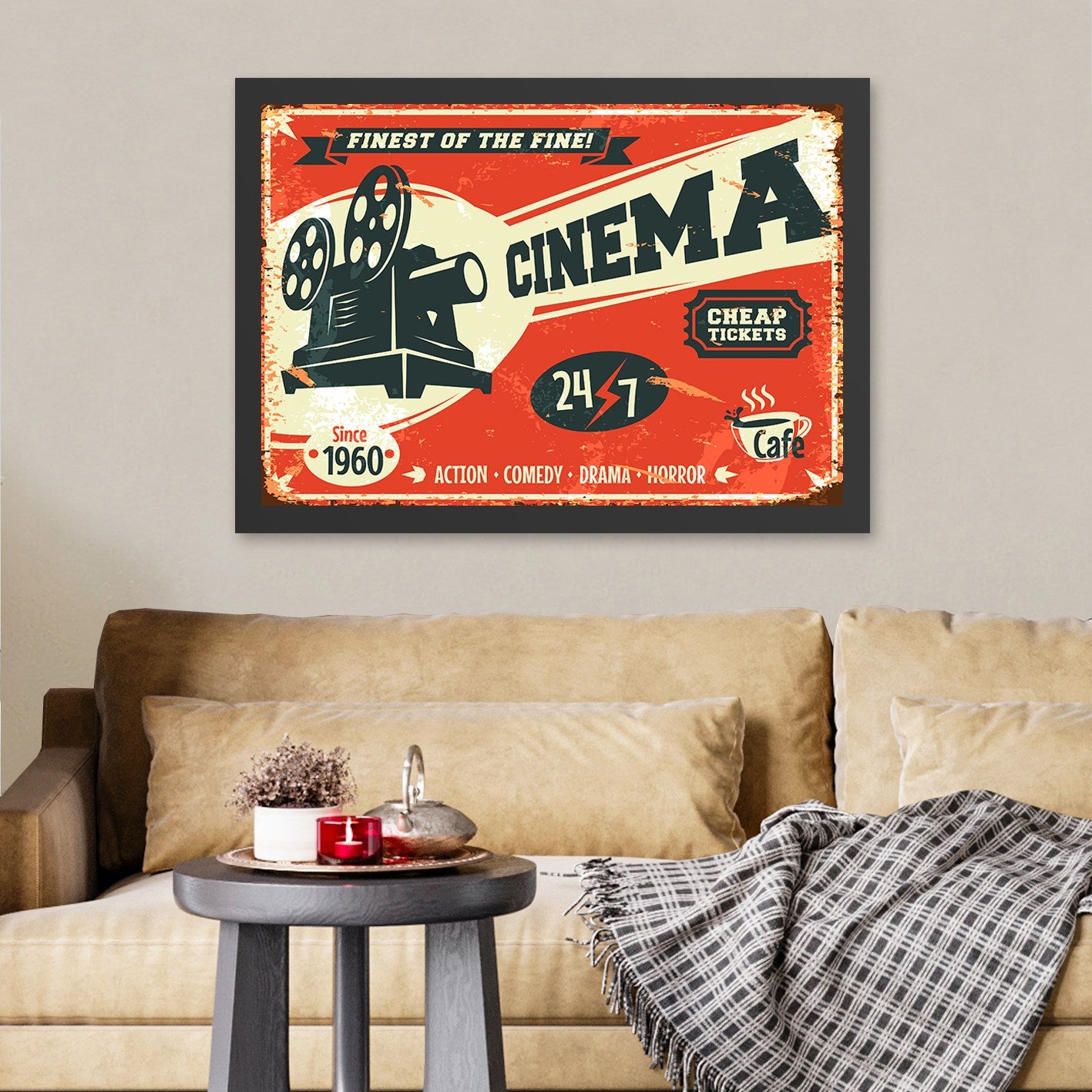 Quadro Decorativo MDF “Cinema 3” 35 x 45 cm, Multicolor, Moldura em Poliestireno 2 cm, Impressão UV, Pronto a pendurar