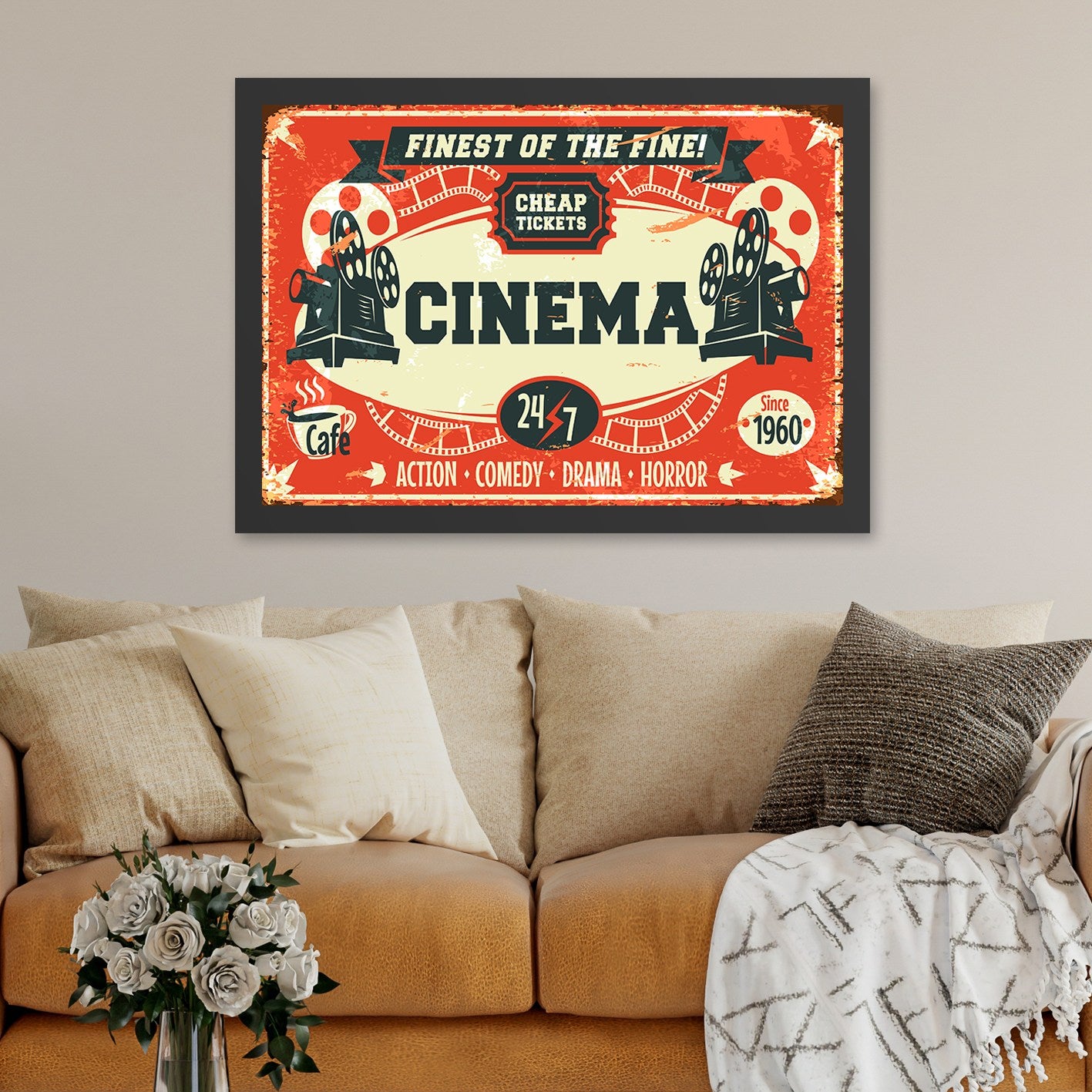 Quadro Decorativo Cinema 4 40x55 cm – MDF com Moldura em Poliestireno (2 cm), Impressão UV, Multicolor