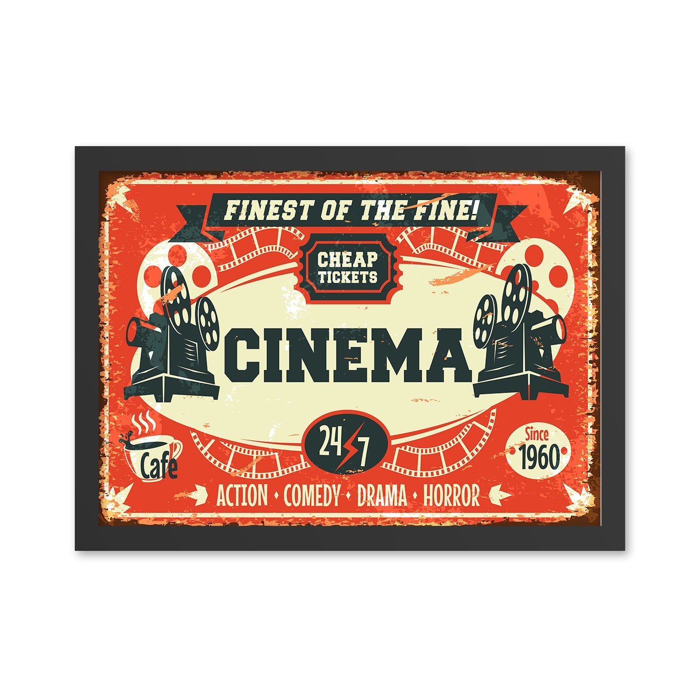 Quadro Decorativo Cinema 4 em MDF com Moldura (Poliestireno 2 cm), Multicolor, 55 x 75 cm, Impressão UV, Pronto a Pendurar