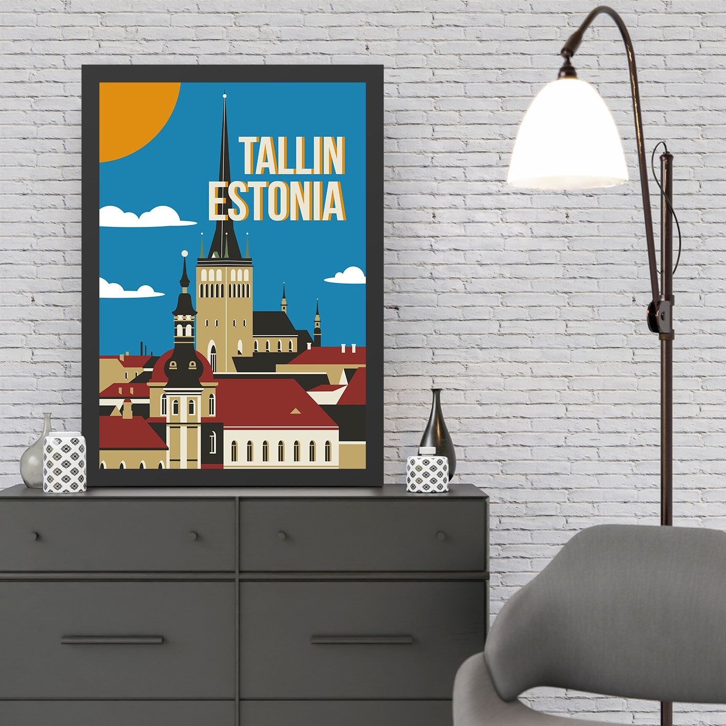 Quadro Decorativo Tallin 55 x 75 cm – MDF com Impressão UV, Multicolor, Moldura em Poliestireno 2 cm