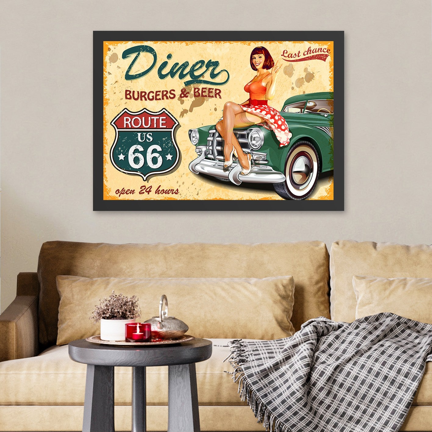 Quadro Decorativo Diner 35x45 cm – Multicolor, MDF com Moldura em Poliestireno (2 cm), Impressão UV, Pronto a Pendurar