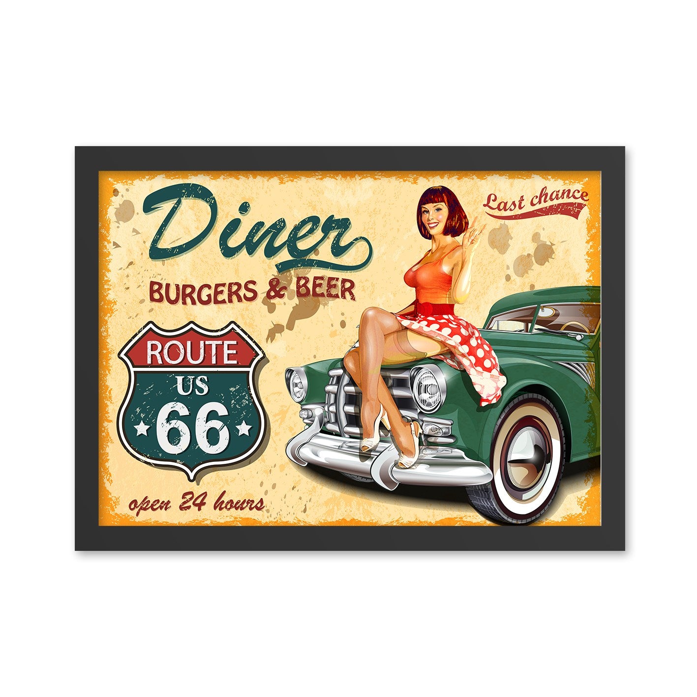 Quadro Decorativo “Diner” 55x75 cm Multicolor em MDF com Moldura Poliestireno 2 cm – Impressão UV, Pronto a Pendurar