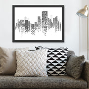 Quadro Decorativo em MDF “Buildings” 35 x 45 cm com Moldura em Poliestireno (2 cm) – Preto e Branco