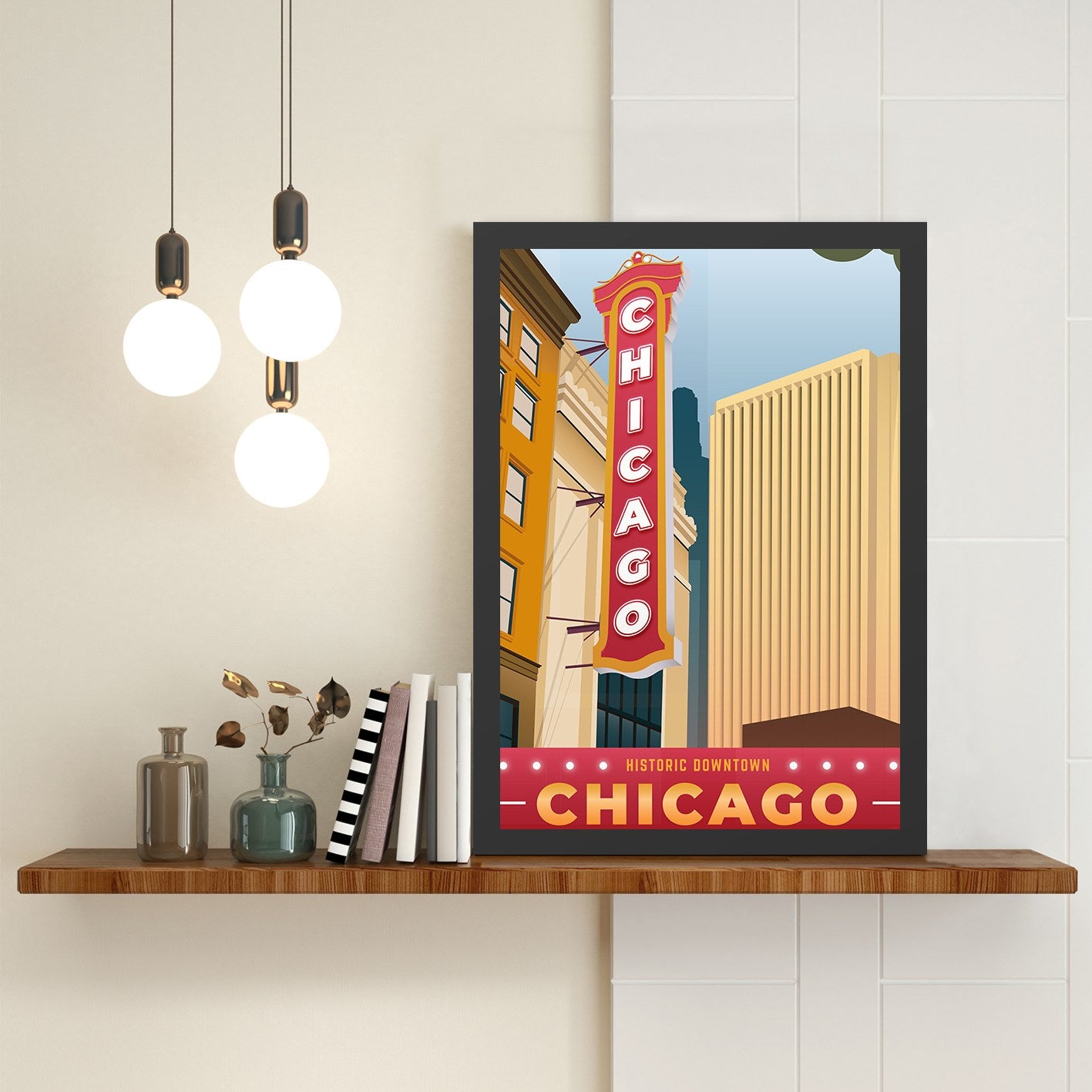 Quadro Decorativo “Chicago” 55x75 cm em MDF, Multicolor, Moldura em Poliestireno, Impressão UV, Pronto a Pendurar