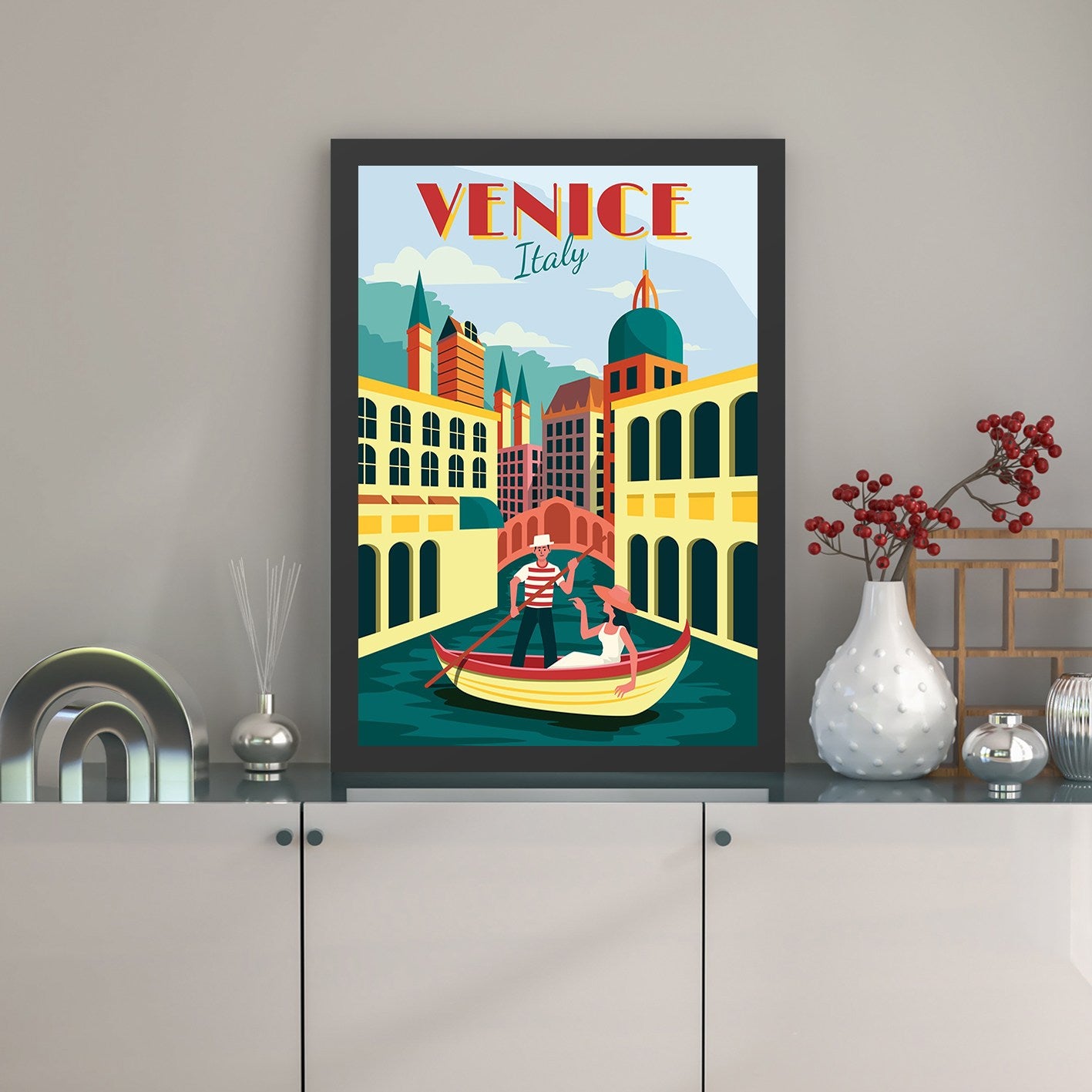 Quadro Decorativo “Veneza” 55x75 cm – MDF 100%, Moldura Poliestireno 2 cm, Impressão UV, Multicolor