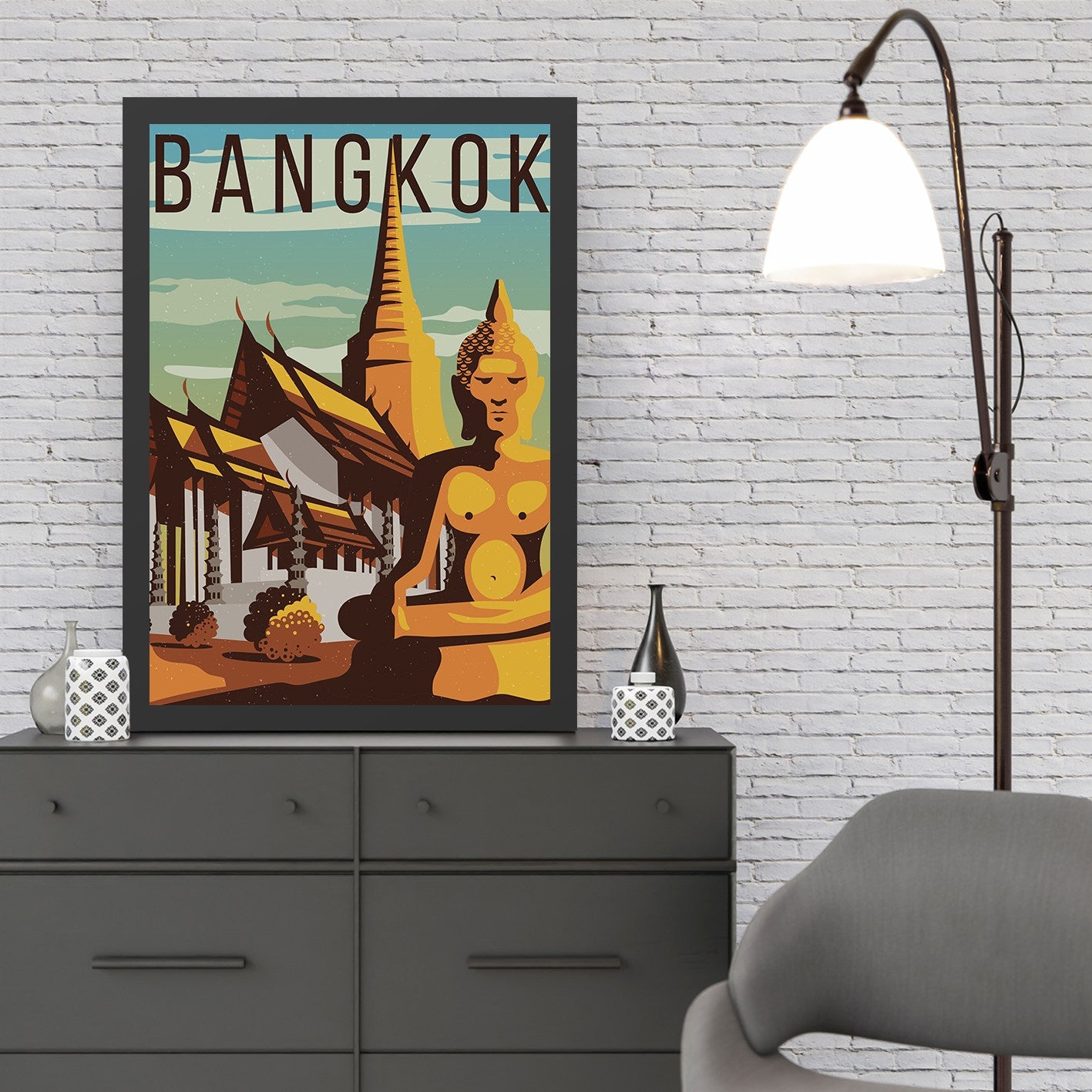 Quadro Decorativo Bangkok 40 x 55 cm em MDF com Moldura em Poliestireno (2 cm), Impressão UV – Multicor