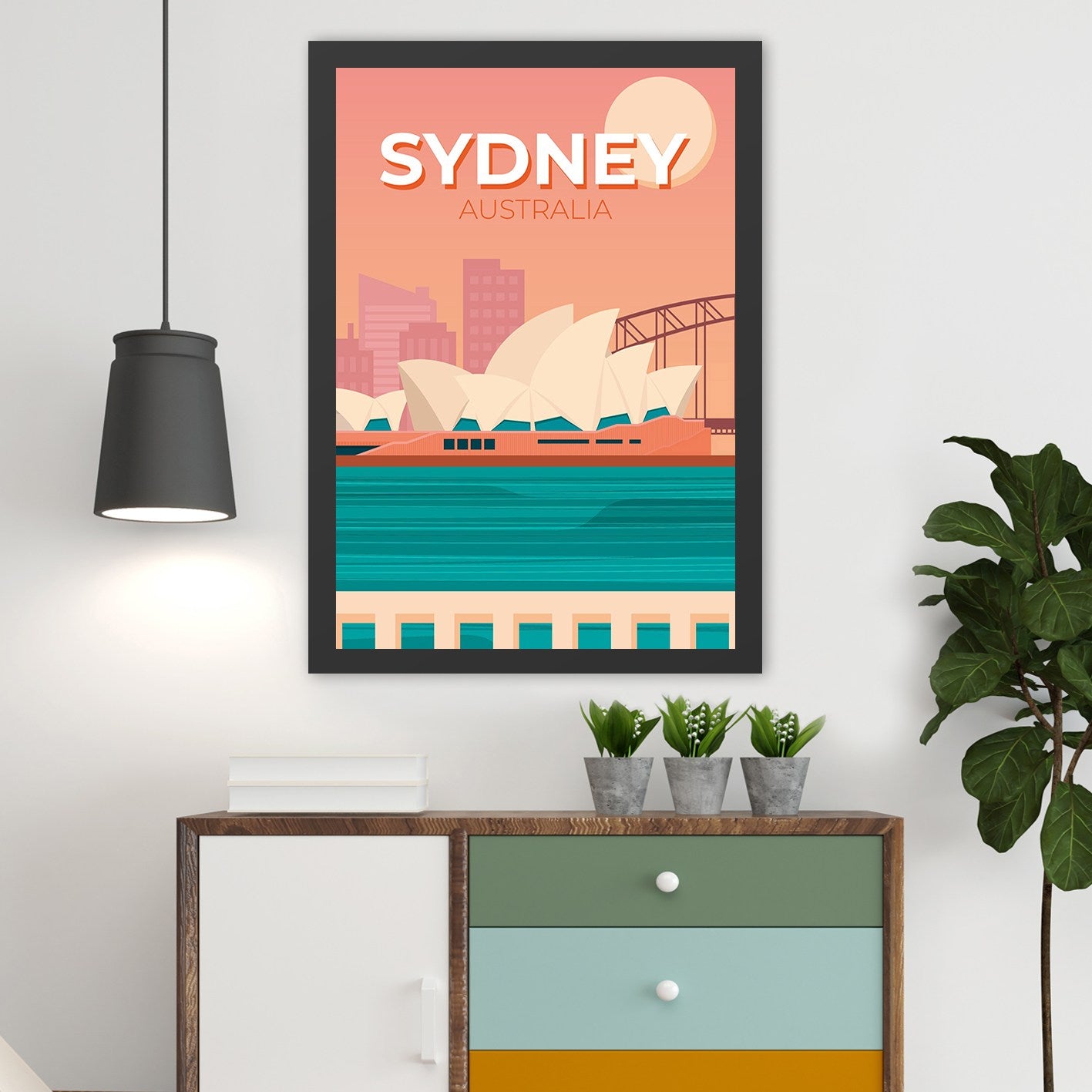 Quadro Decorativo “Sydney” 40x55 cm – Impressão UV, MDF com Moldura em Poliestireno, Multicor