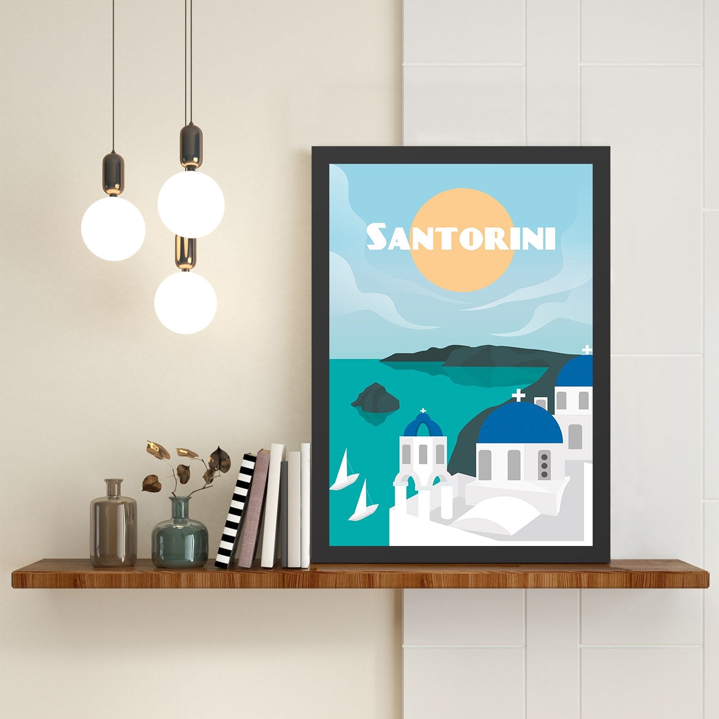 Quadro Decorativo com Moldura Santorini 2, Multicolor, 55 x 75 cm – MDF, Impressão Digital UV