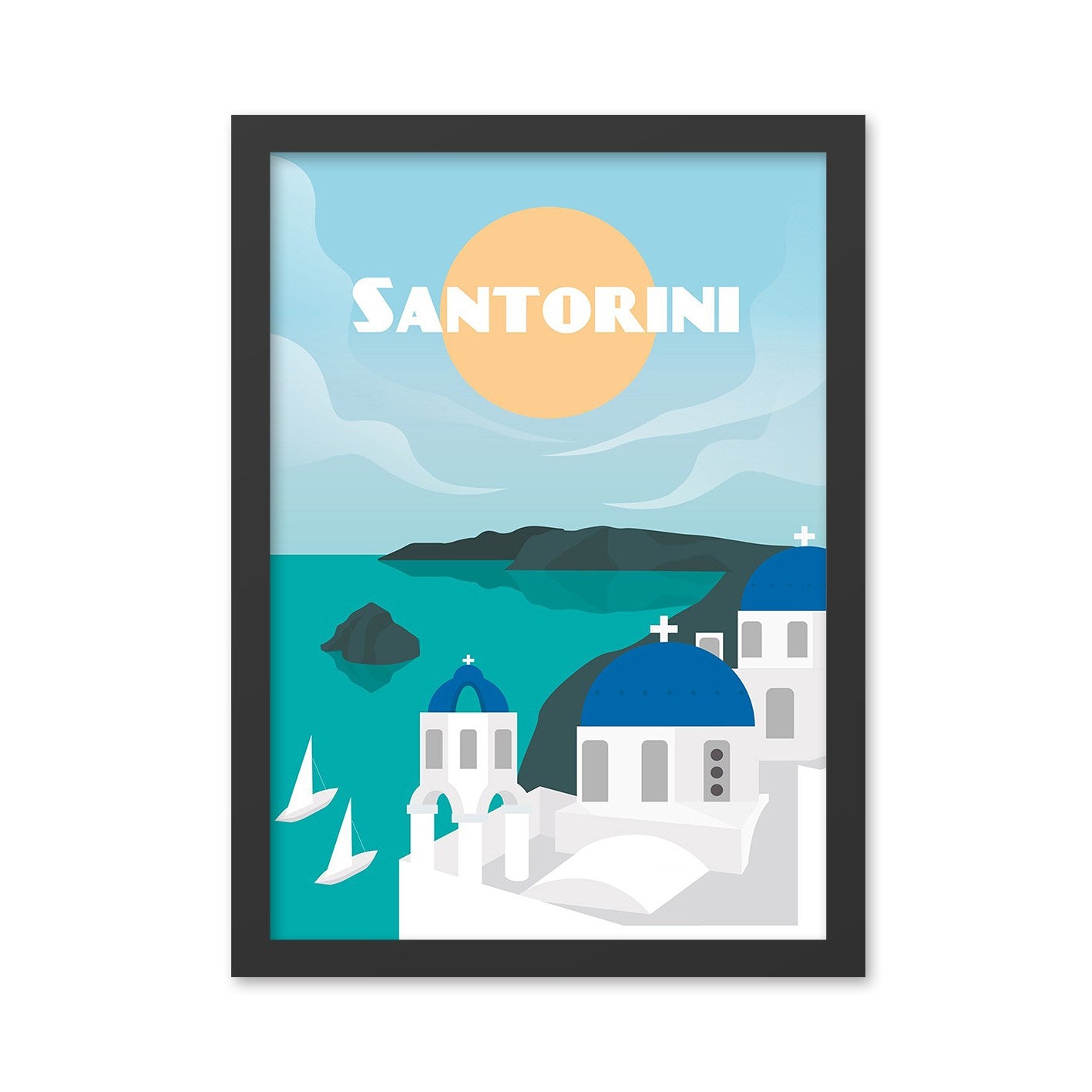 Quadro Decorativo com Moldura Santorini 2, Multicolor, 55 x 75 cm – MDF, Impressão Digital UV