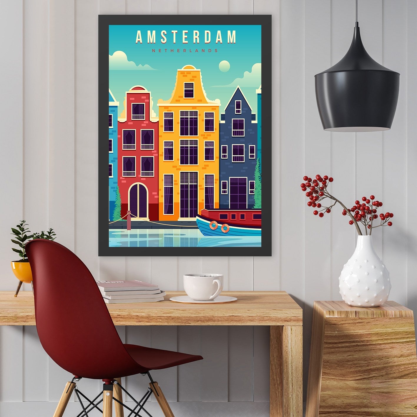 Amsterdam (55 x 75 cm) – Quadro Decorativo em MDF com Moldura em Poliestireno, Multicolor, Impressão Digital UV