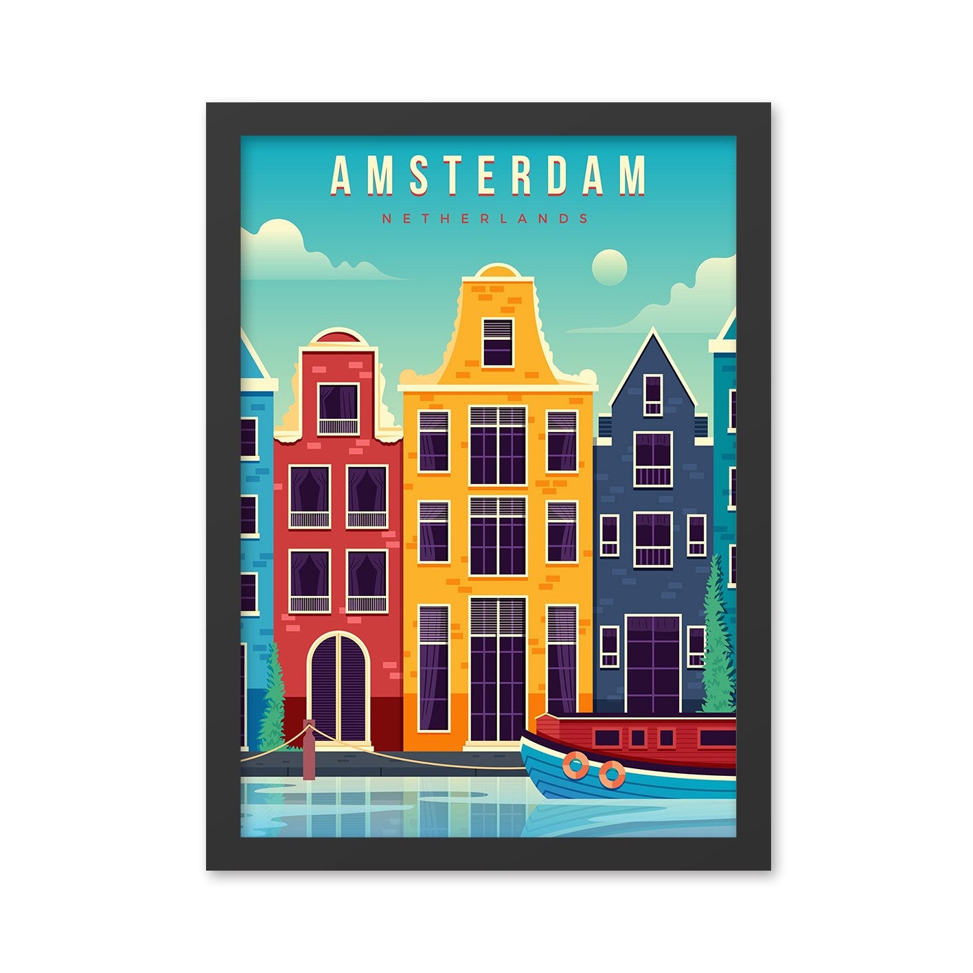 Amsterdam (55 x 75 cm) – Quadro Decorativo em MDF com Moldura em Poliestireno, Multicolor, Impressão Digital UV