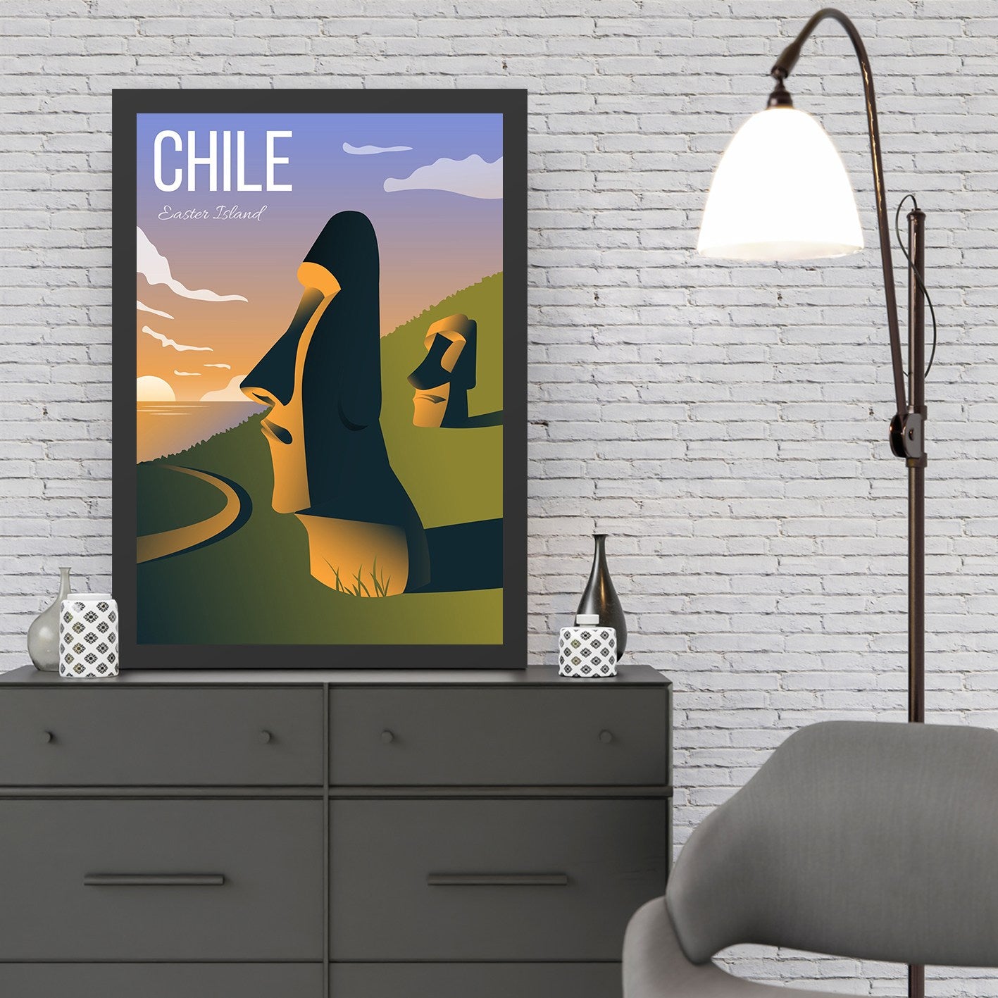 Quadro Decorativo "Chile" 35x45 cm em MDF, Multicolor – Impressão UV, Moldura em Poliestireno 2 cm, Pronto a Pendurar