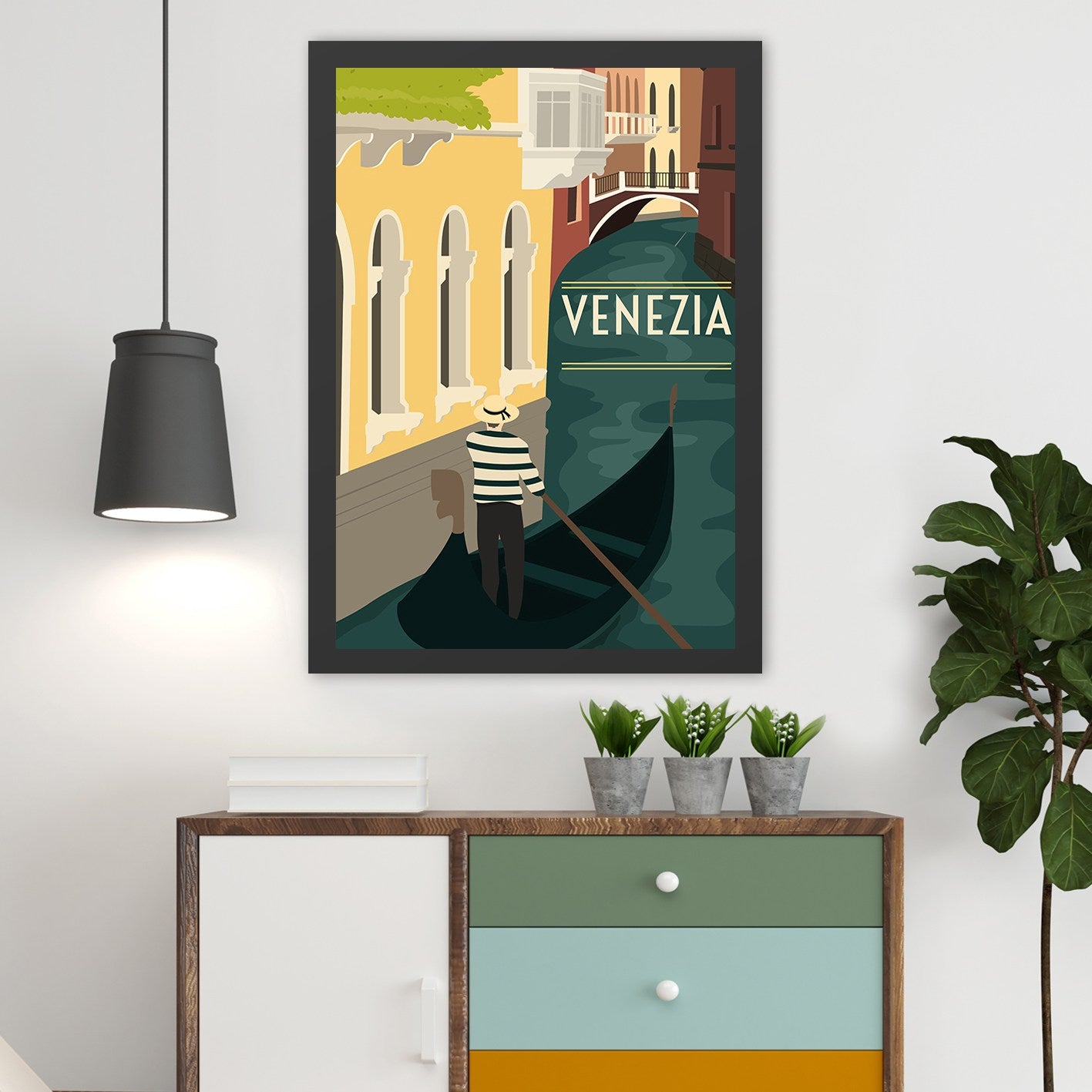 Quadro Decorativo Moldurado “Venezia” 40x55 cm – Multicolor, Impressão UV em MDF com Moldura em Poliestireno