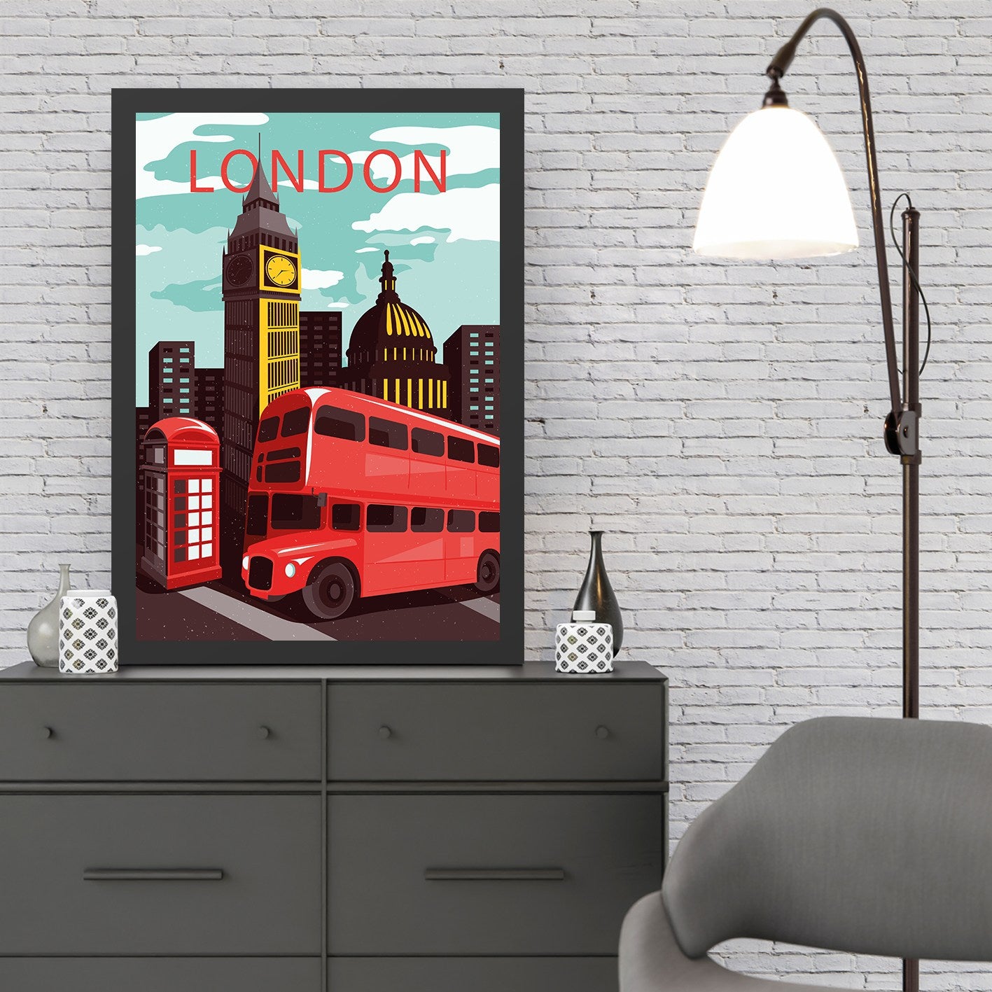 Quadro Decorativo London 8 40x55 cm – Multicolor, MDF com Impressão UV, Moldura em Poliestireno 2 cm