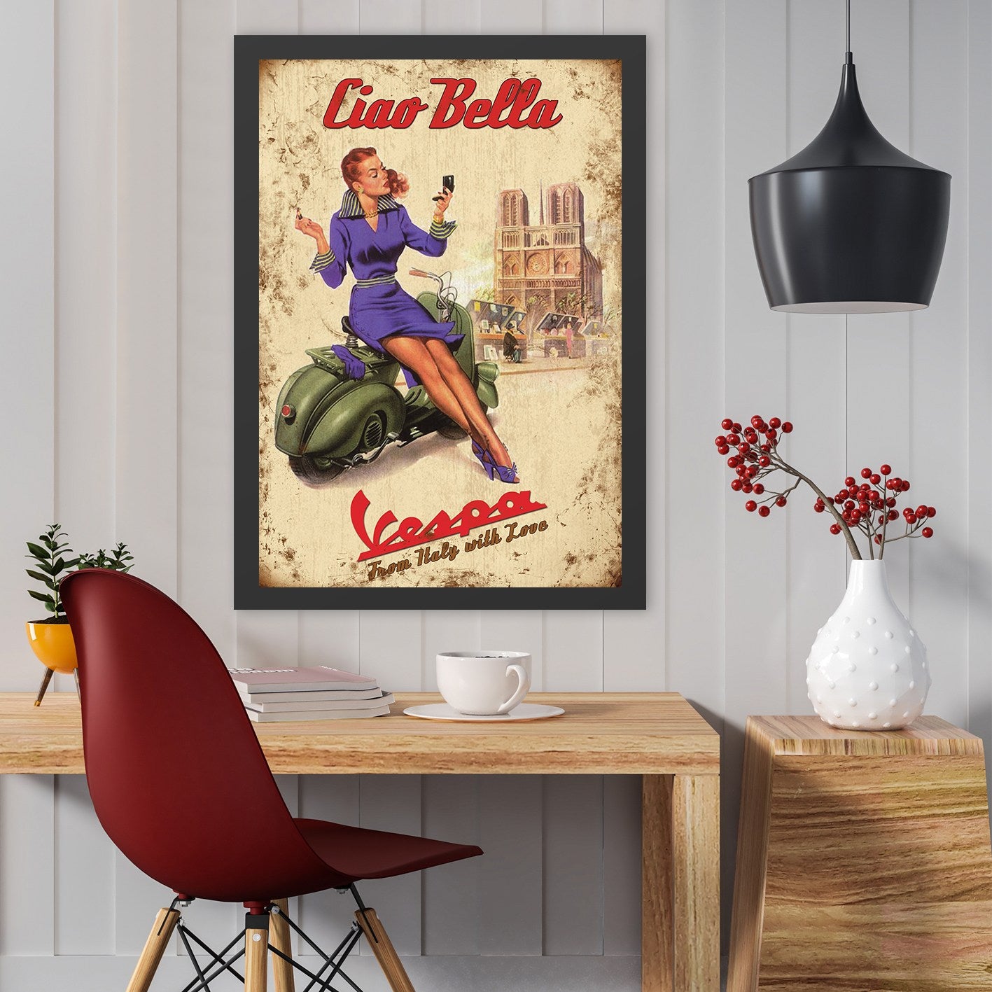 Quadro Decorativo MDF “Ciao Bello” 40x55 cm Multicolor com Moldura em Poliestireno 2 cm – Impressão UV