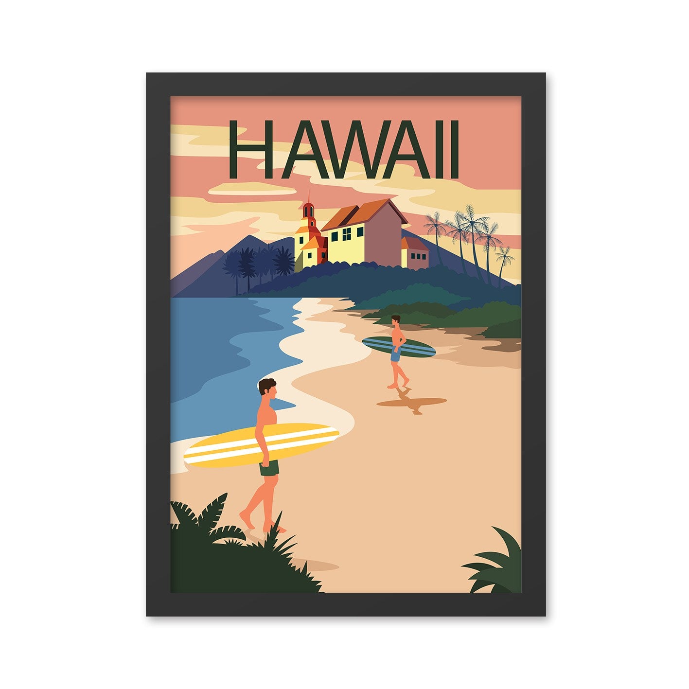 Quadro Decorativo Hawaii 55x75 cm Multicolor em MDF com Moldura em Poliestireno (Impressão UV)