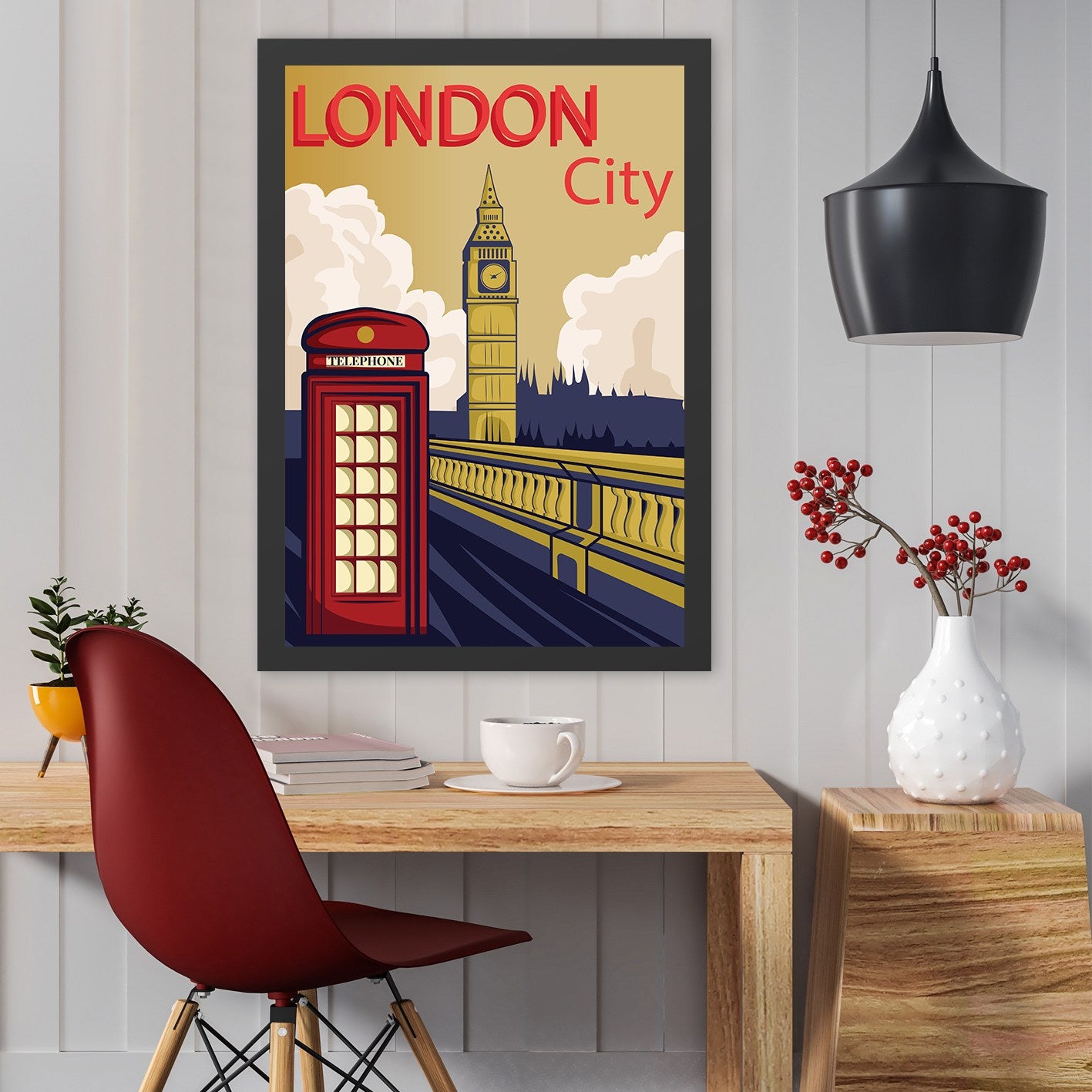 Quadro Decorativo London City 35x45 cm em MDF — Multicolorido, Impressão UV, Moldura em Poliestireno (2 cm)