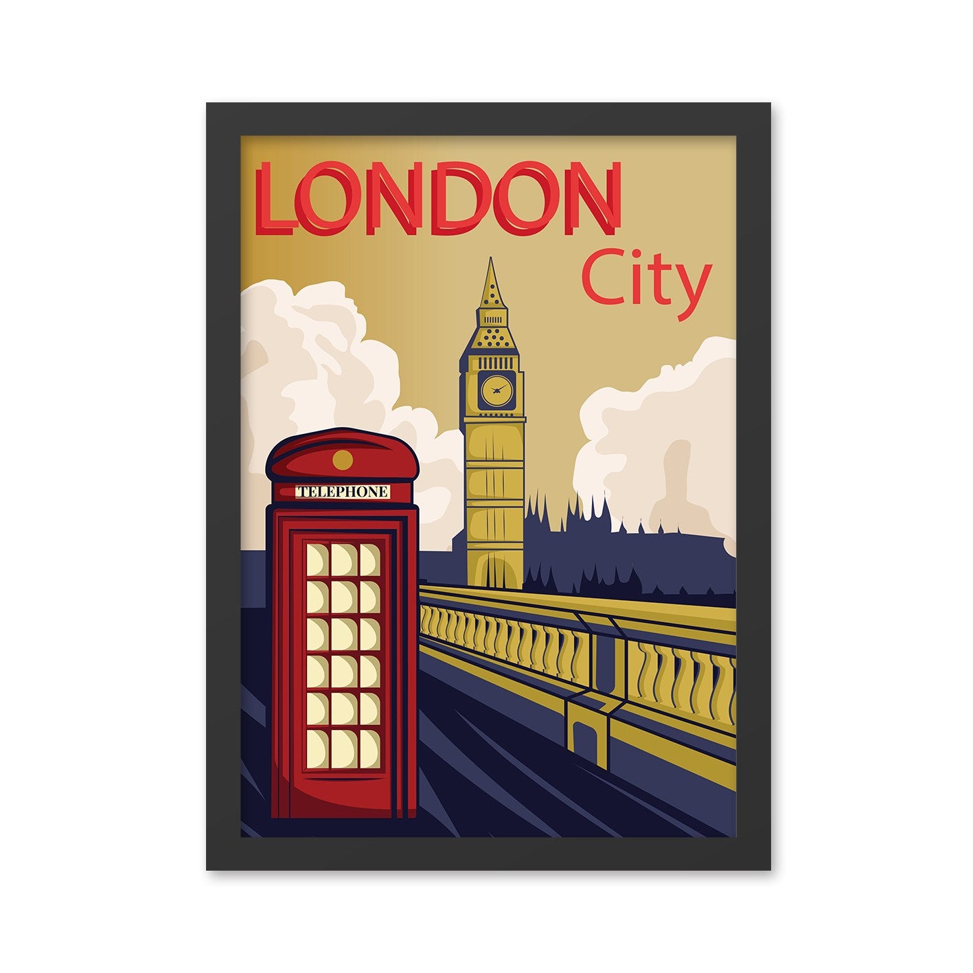 Quadro Decorativo London City 35x45 cm em MDF — Multicolorido, Impressão UV, Moldura em Poliestireno (2 cm)