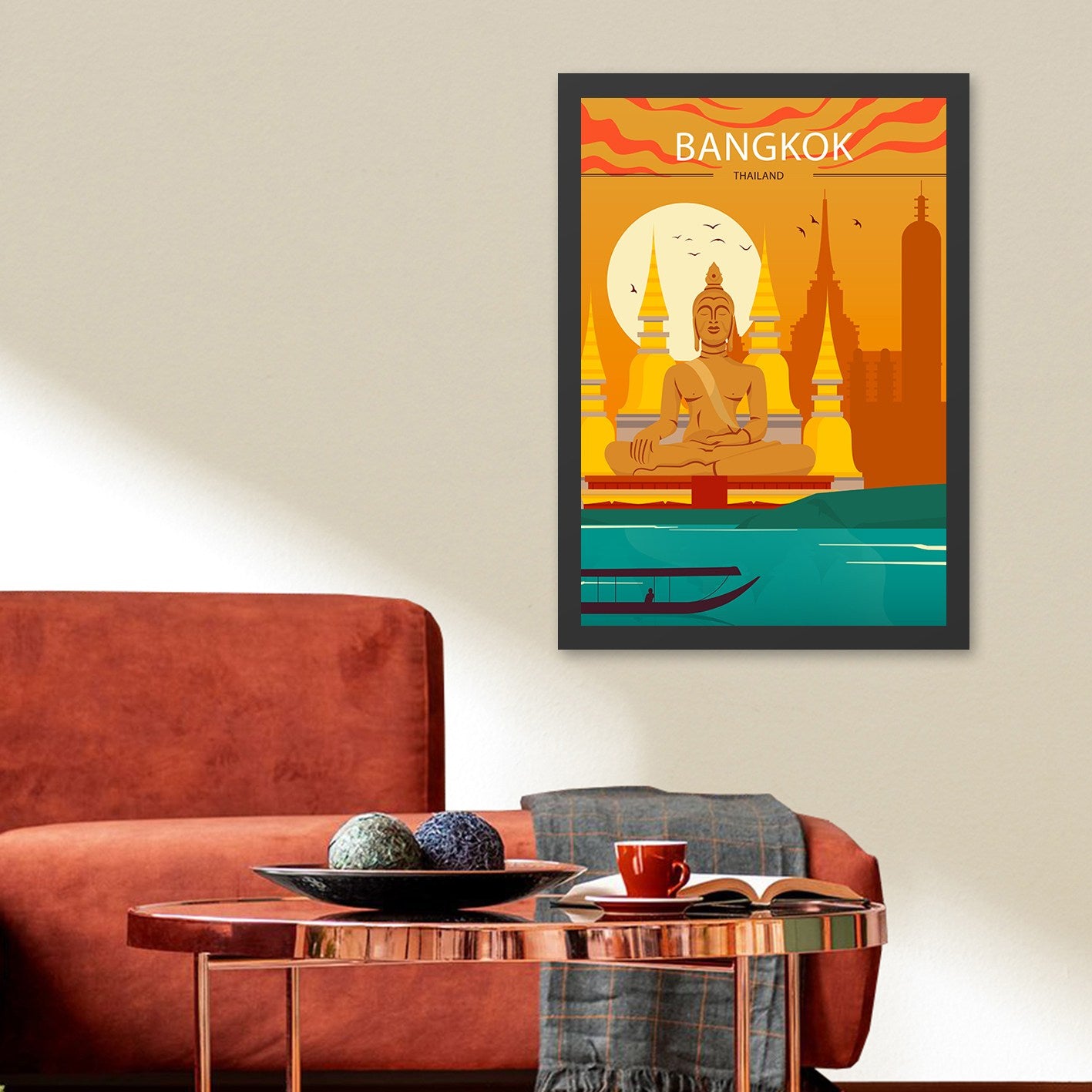 Quadro Decorativo Bangkok 2 55x75 cm — Multicolor, MDF com Impressão UV, Moldura em Poliestireno 2 cm