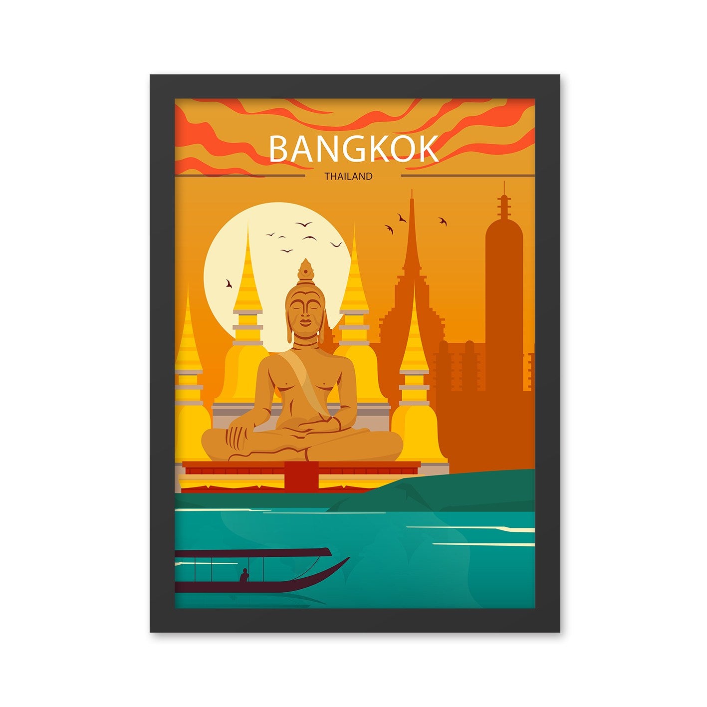 Quadro Decorativo Bangkok 2 55x75 cm — Multicolor, MDF com Impressão UV, Moldura em Poliestireno 2 cm