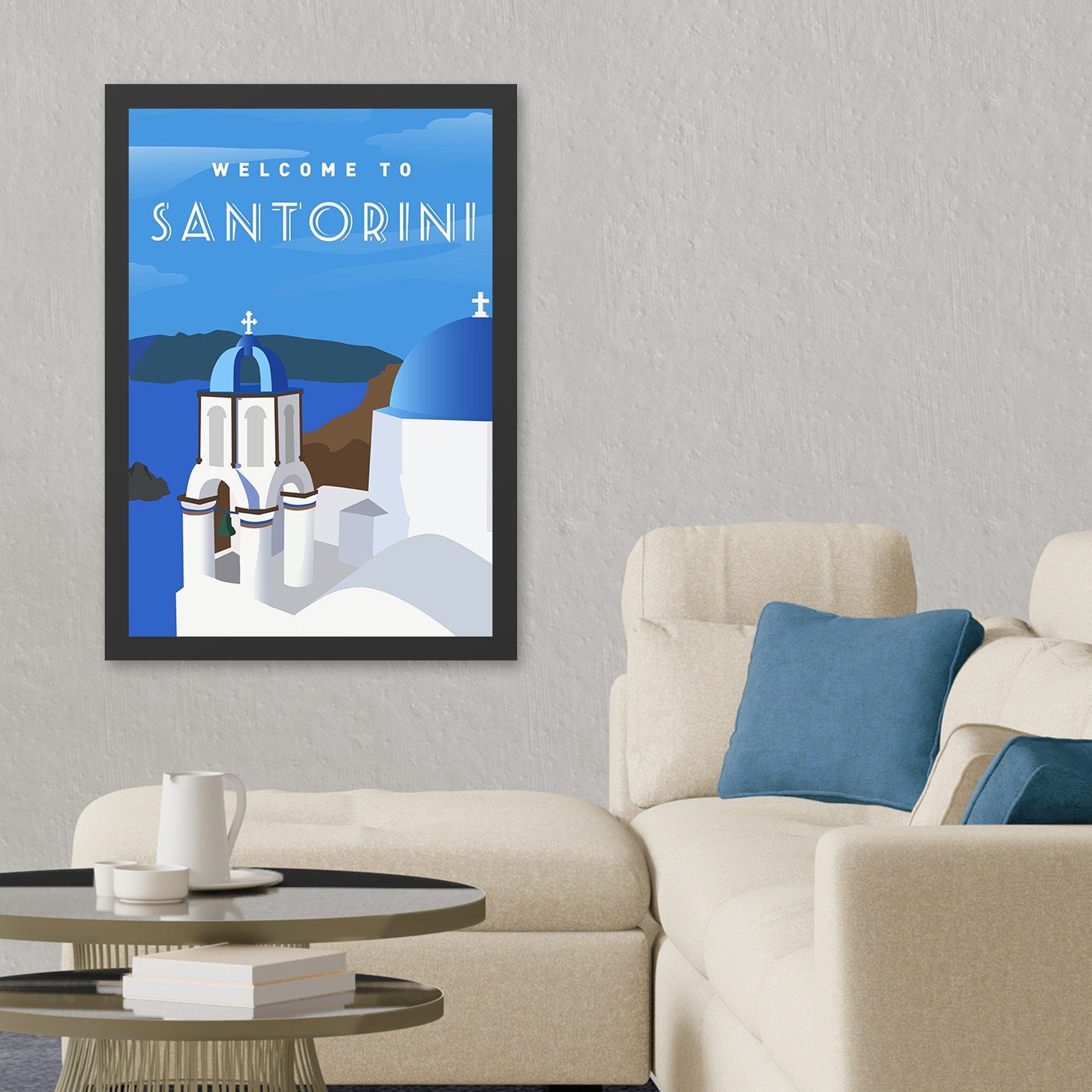 Quadro Decorativo Santorini 3 55x75 cm – Multicolor, MDF com Moldura em Poliestireno, Impressão UV