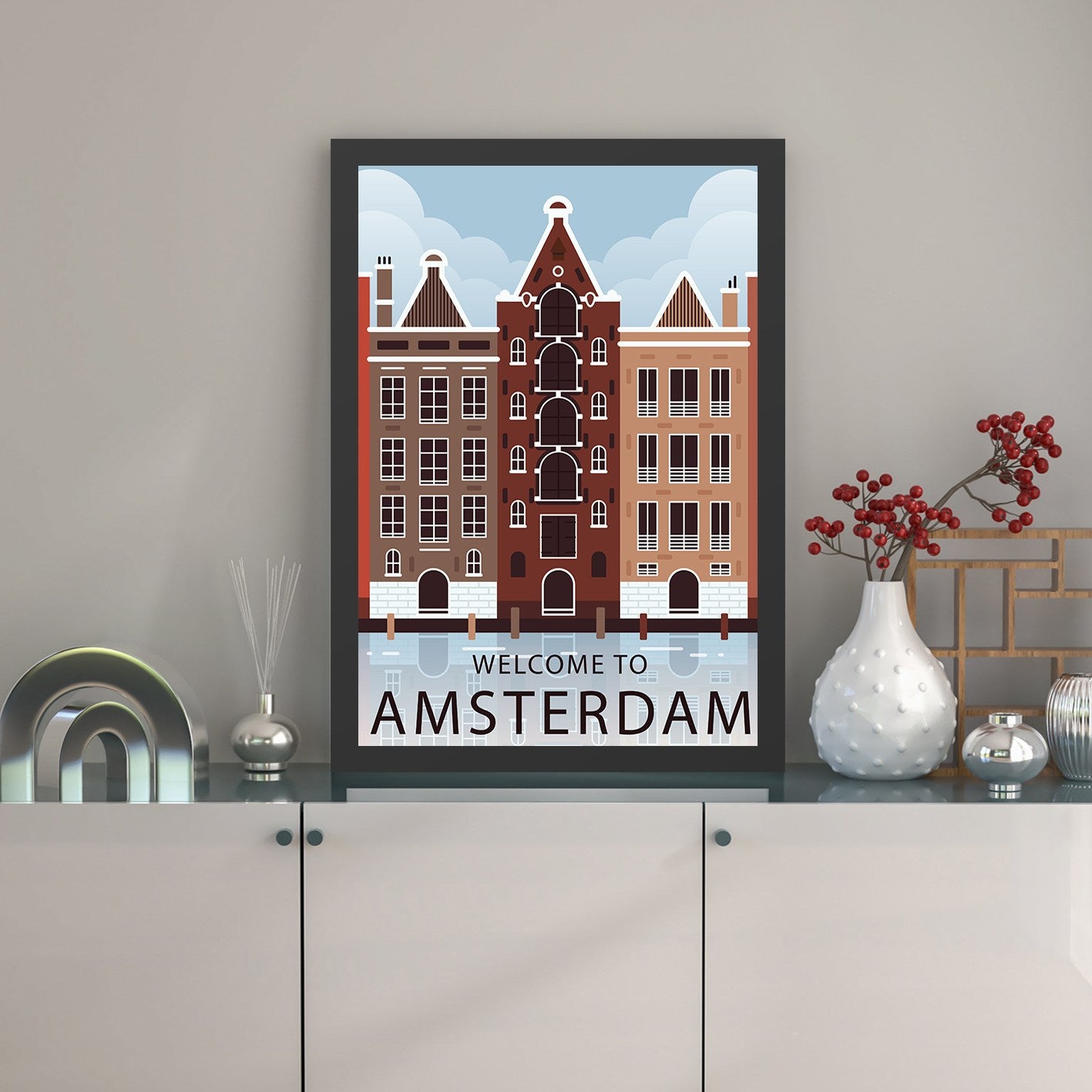Quadro Decorativo com Moldura Amsterdam 2 – Multicolor, MDF, Impressão UV, 55 x 75 cm