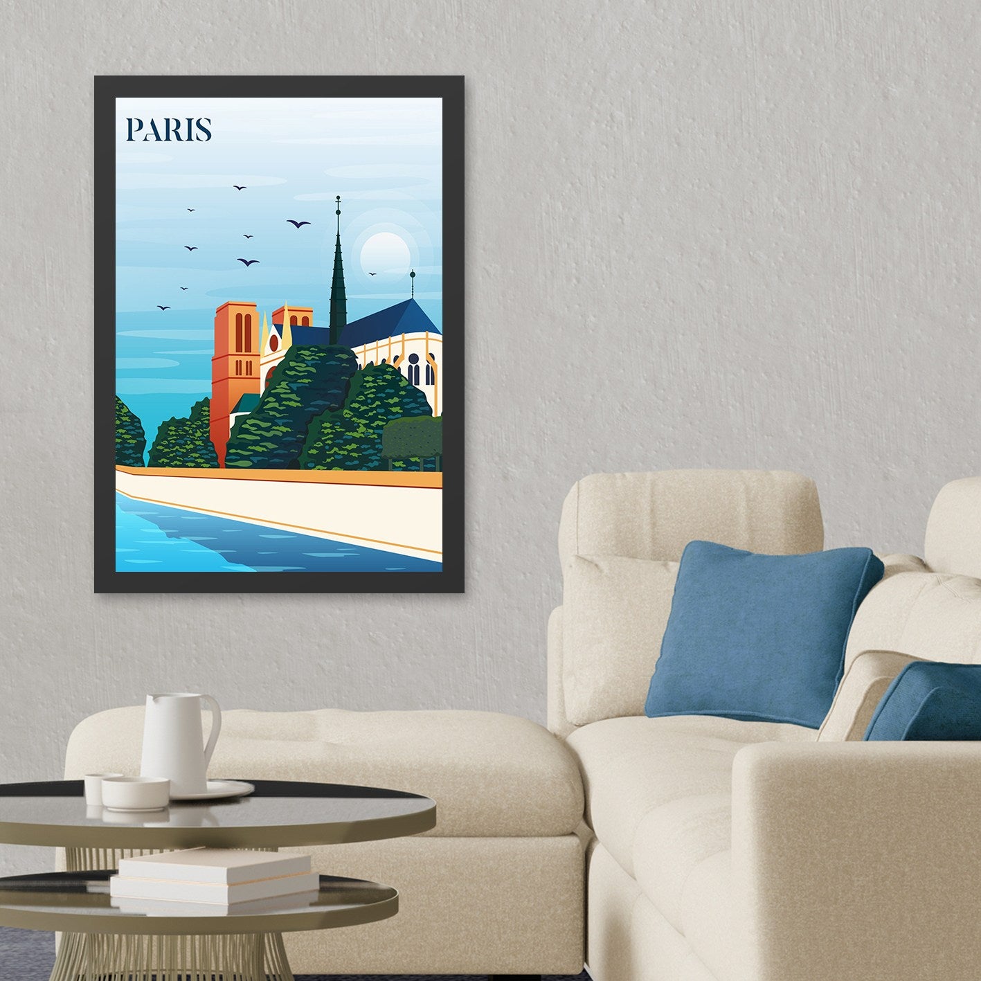 Quadro Decorativo Paris 5 Multicolor 55x75 cm em MDF, Moldura em Poliestireno 2 cm, Impressão UV