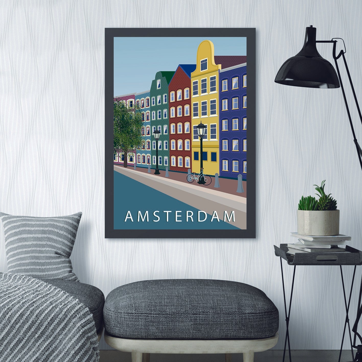 Quadro Decorativo Moldurado Amsterdam 4, Multicolor, 35 x 45 cm, MDF, Impressão UV, Moldura em Poliestireno 2 cm