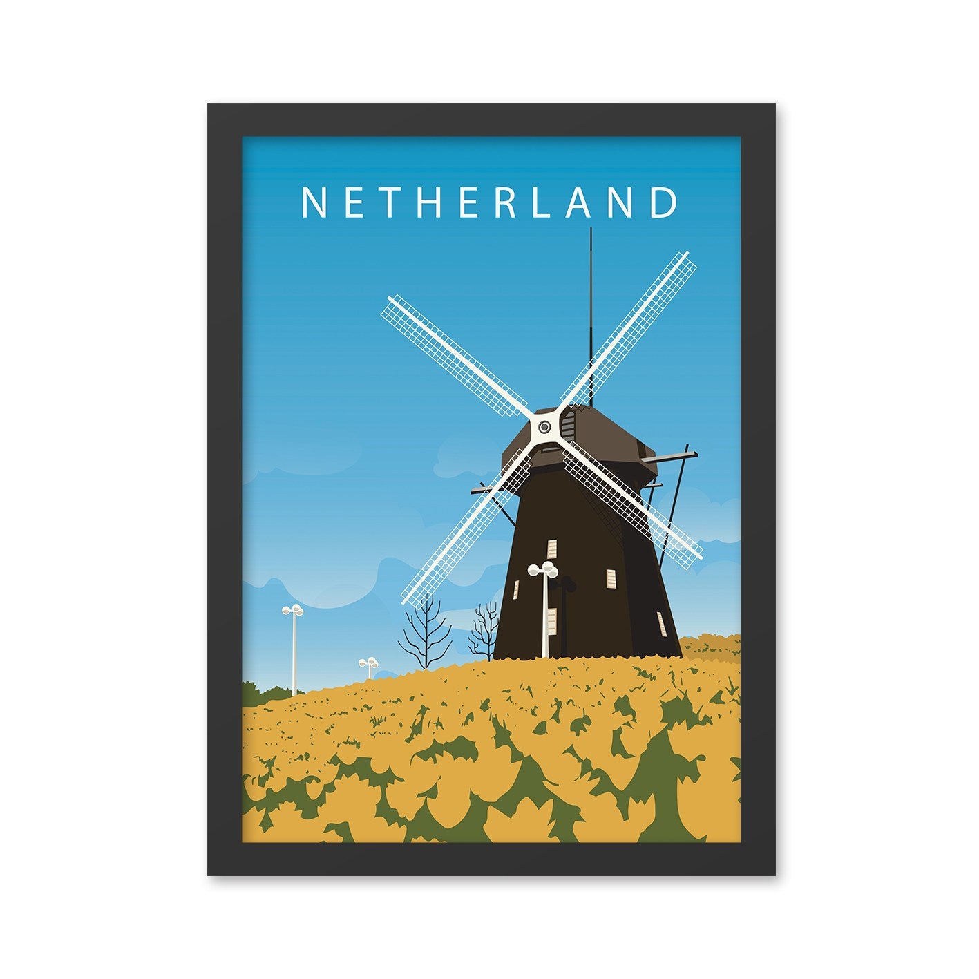 Quadro Decorativo Netherland 55x75 cm em MDF — Multicolor, Impressão UV, Moldura em Poliestireno