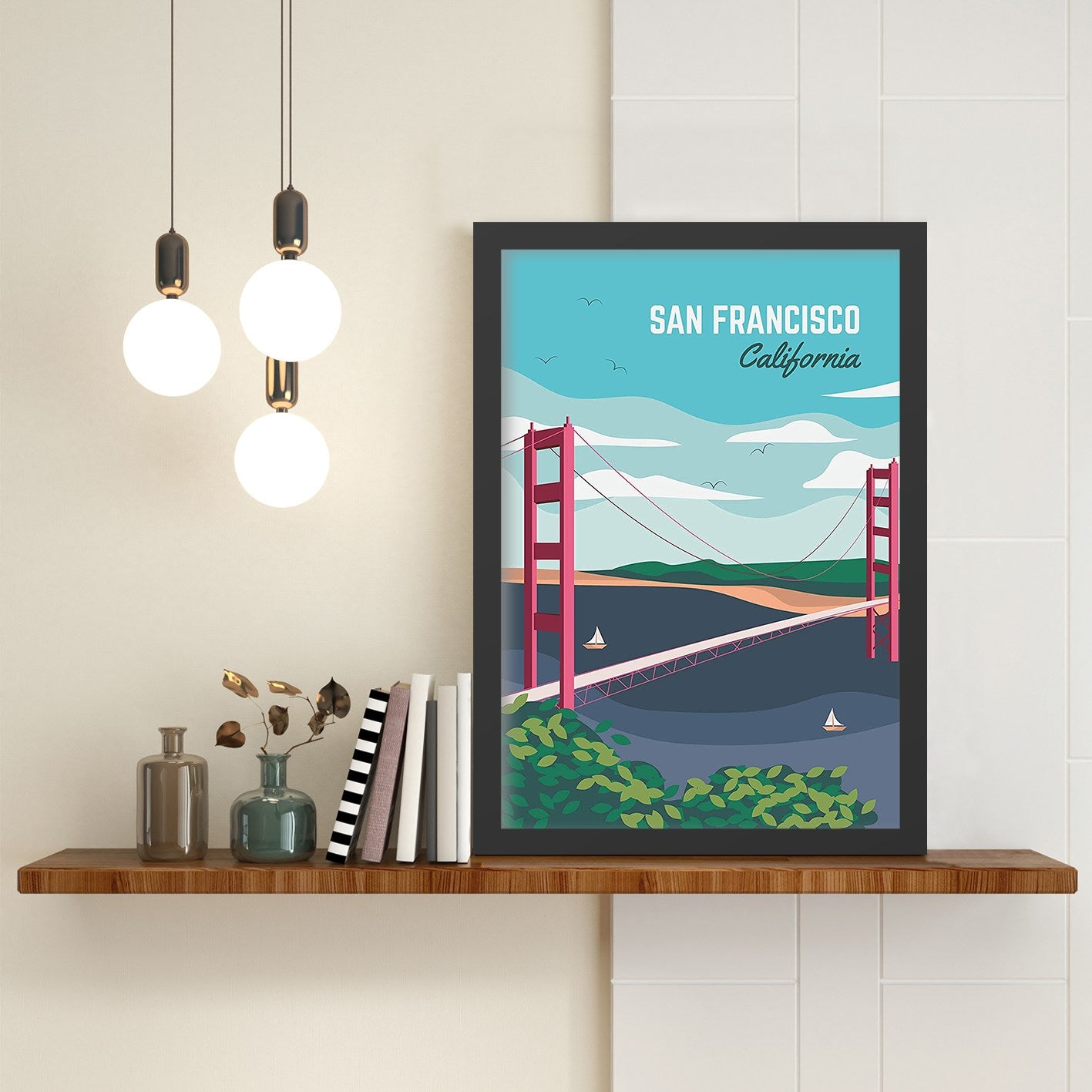 Quadro Decorativo San Francisco 3 55x75 cm – Multicolor, MDF com Moldura em Poliestireno 2 cm, Impressão UV, Pronto a Pendurar