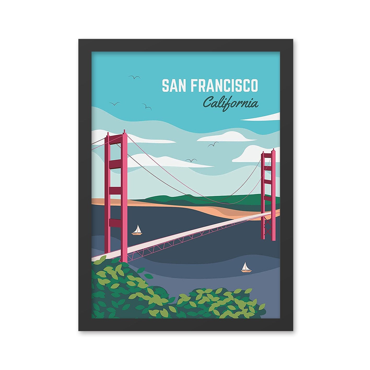 Quadro Decorativo San Francisco 3 55x75 cm – Multicolor, MDF com Moldura em Poliestireno 2 cm, Impressão UV, Pronto a Pendurar