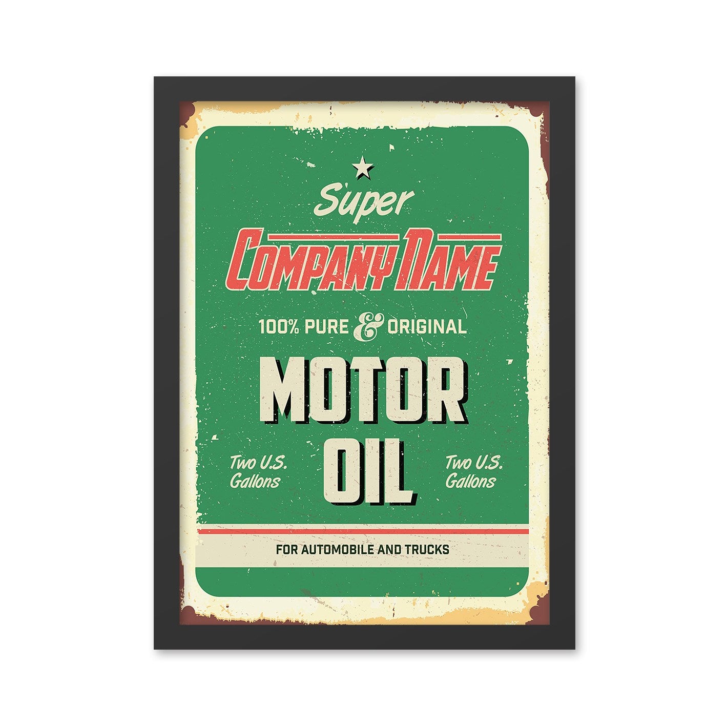 Quadro Decorativo Moldurado “Motor Oil” 40x55 cm, Impressão UV, MDF, Moldura em Poliestireno 2 cm, Multicolor, Pronto a Pendurar