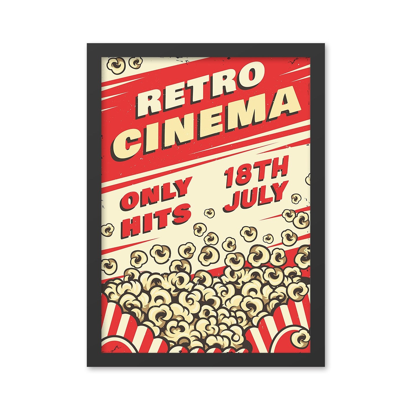 Quadro Retro Cinema 55x75 cm em MDF – Impressão UV, Moldura em Poliestireno 2 cm – Creme/Vermelho