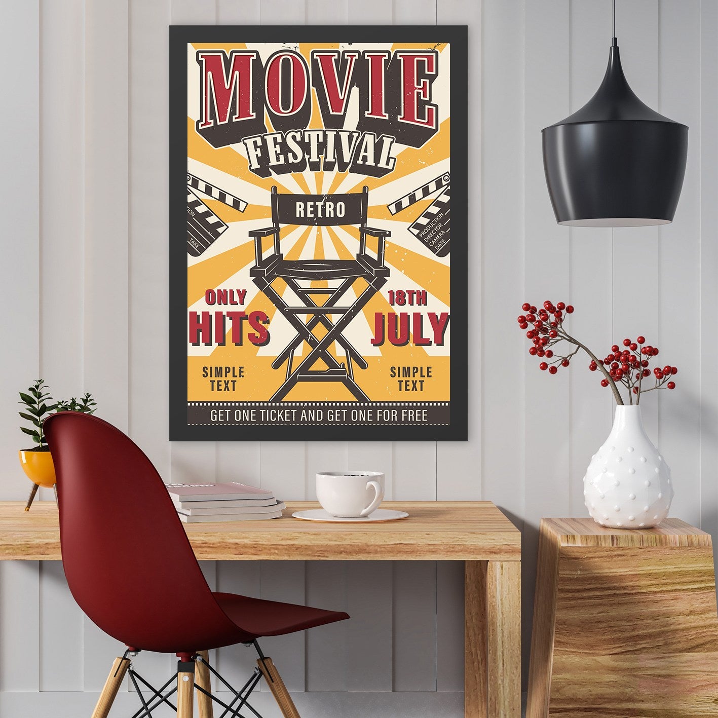 Quadro Decorativo Moldurado Movie Festival 55x75 cm — Multicolor, Impressão UV, MDF com Moldura em Poliestireno