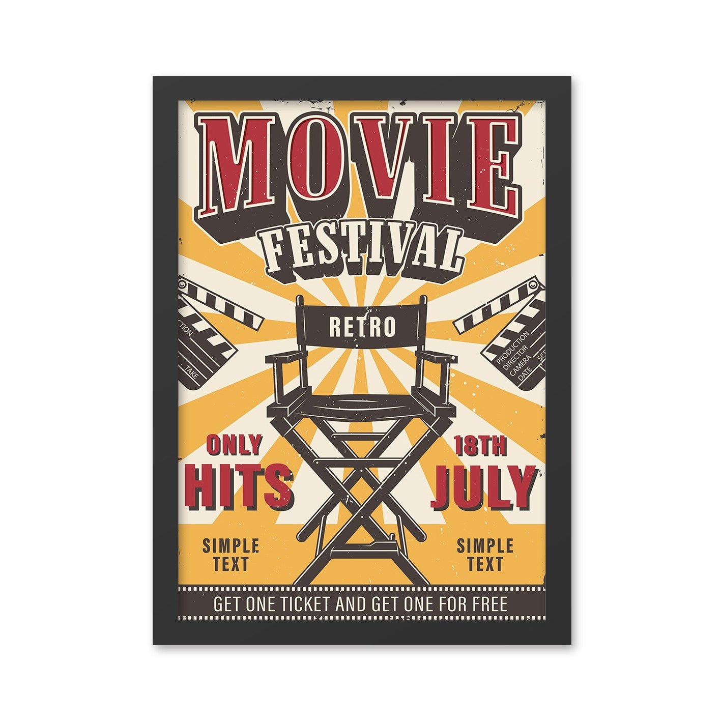 Quadro Decorativo Moldurado Movie Festival 55x75 cm — Multicolor, Impressão UV, MDF com Moldura em Poliestireno