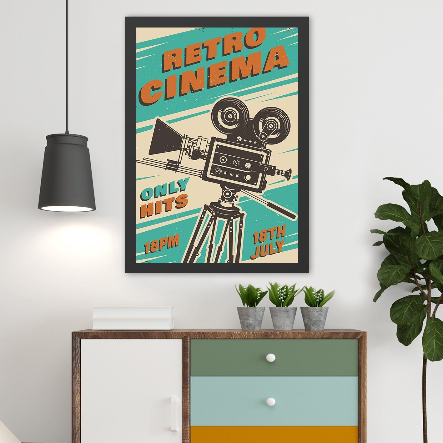 Quadro Decorativo Retro Cinema 2 40x55 cm — Multicolorido, Impressão UV, MDF com Moldura em Poliestireno