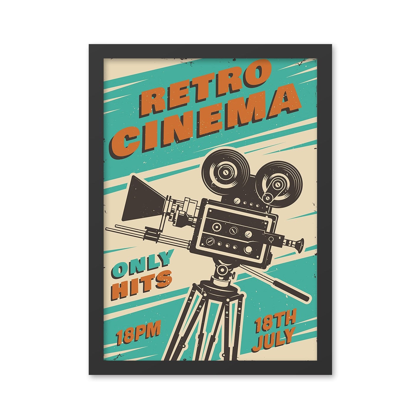 Quadro Decorativo Retro Cinema 2 55x75 cm – MDF com Moldura em Poliestireno, Impressão UV, Multicolor, pronto a pendurar