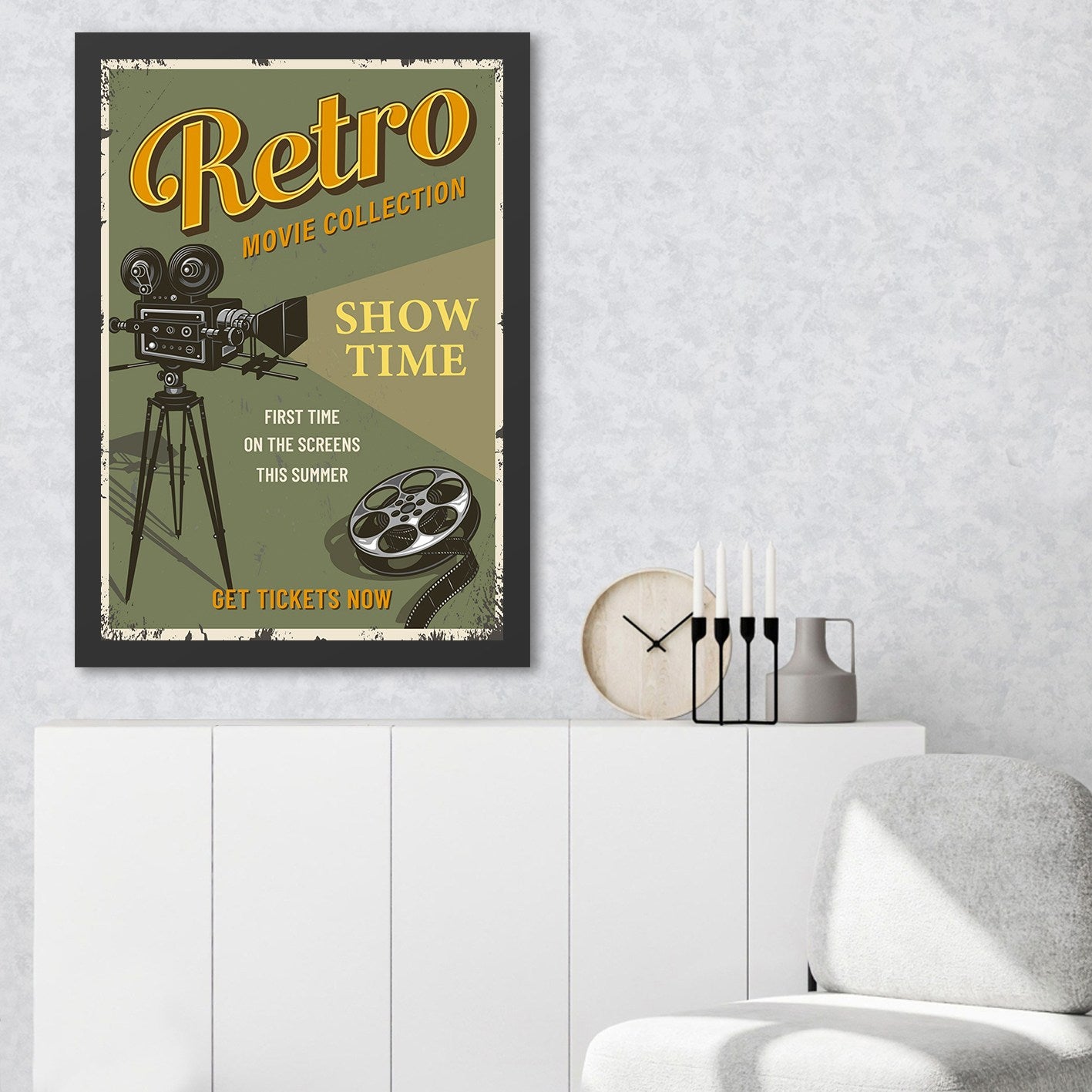 Quadro Decorativo Retro Movie 2 40x55 cm Multicolor em MDF 100% com Moldura em Poliestireno 2 cm e Impressão UV – Pronto a Pendurar