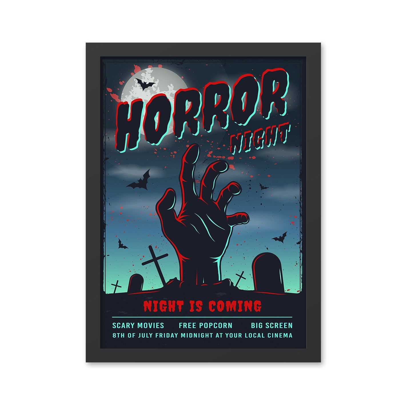 Horror Night – Quadro Decorativo MDF 35x45 cm Multicolor com Moldura (Impressão UV)