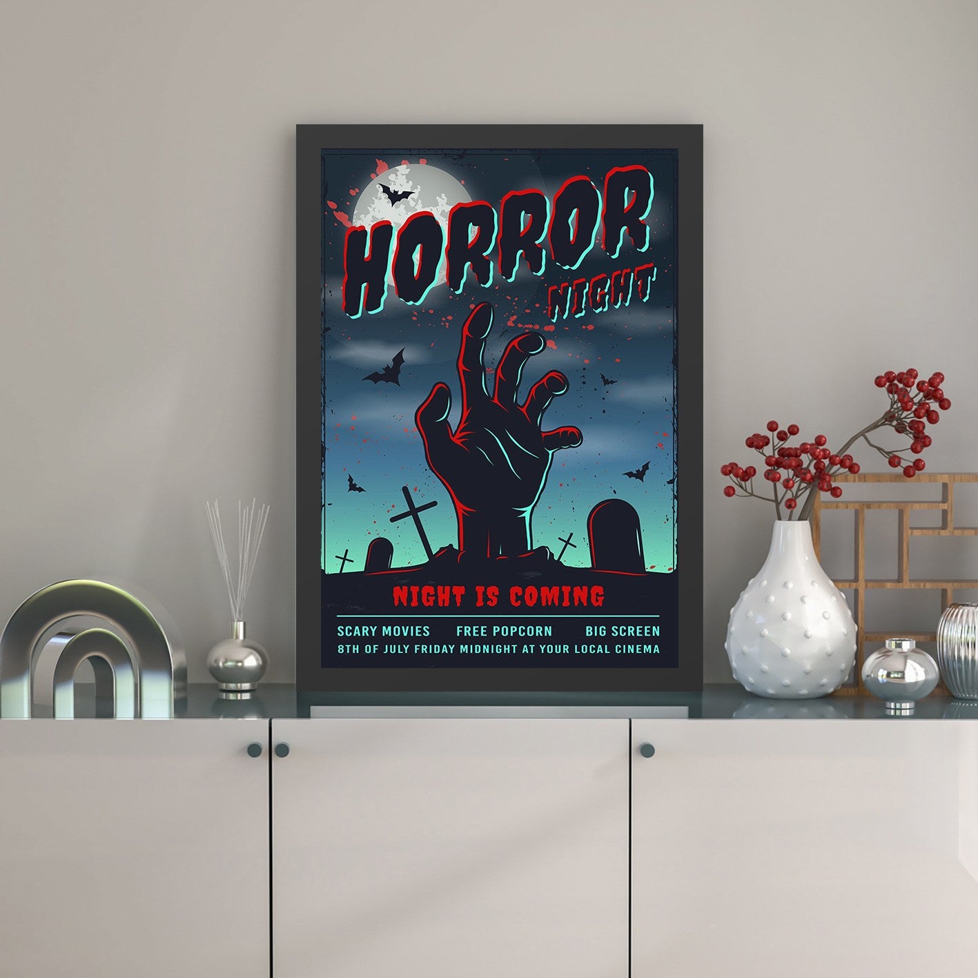 Quadro Decorativo em MDF "Horror Night" 40x55 cm – Multicolor, Impressão UV, Moldura em Poliestireno, Pronto a Pendurar