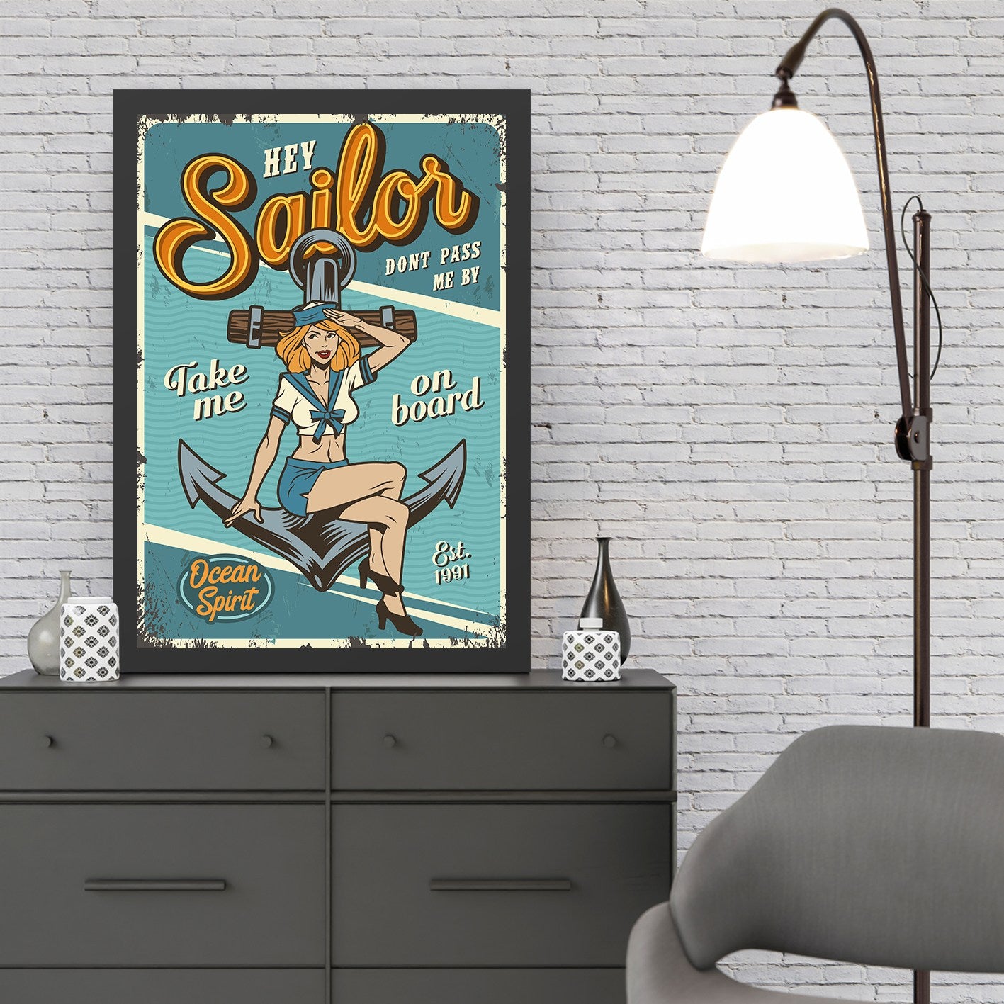 Quadro Decorativo Sailor 35x45 cm – Multicolor, MDF com Moldura em Poliestireno, Impressão UV