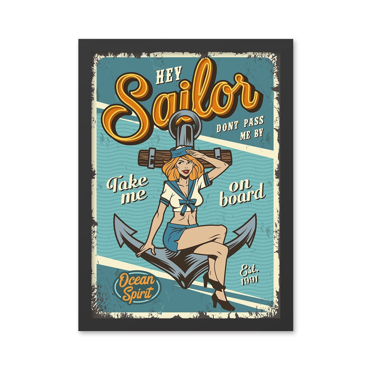 Quadro Decorativo Sailor 40x55 cm – Multicolor, MDF com Moldura em Poliestireno 2 cm, Impressão Digital UV, Pronto a Pendurar